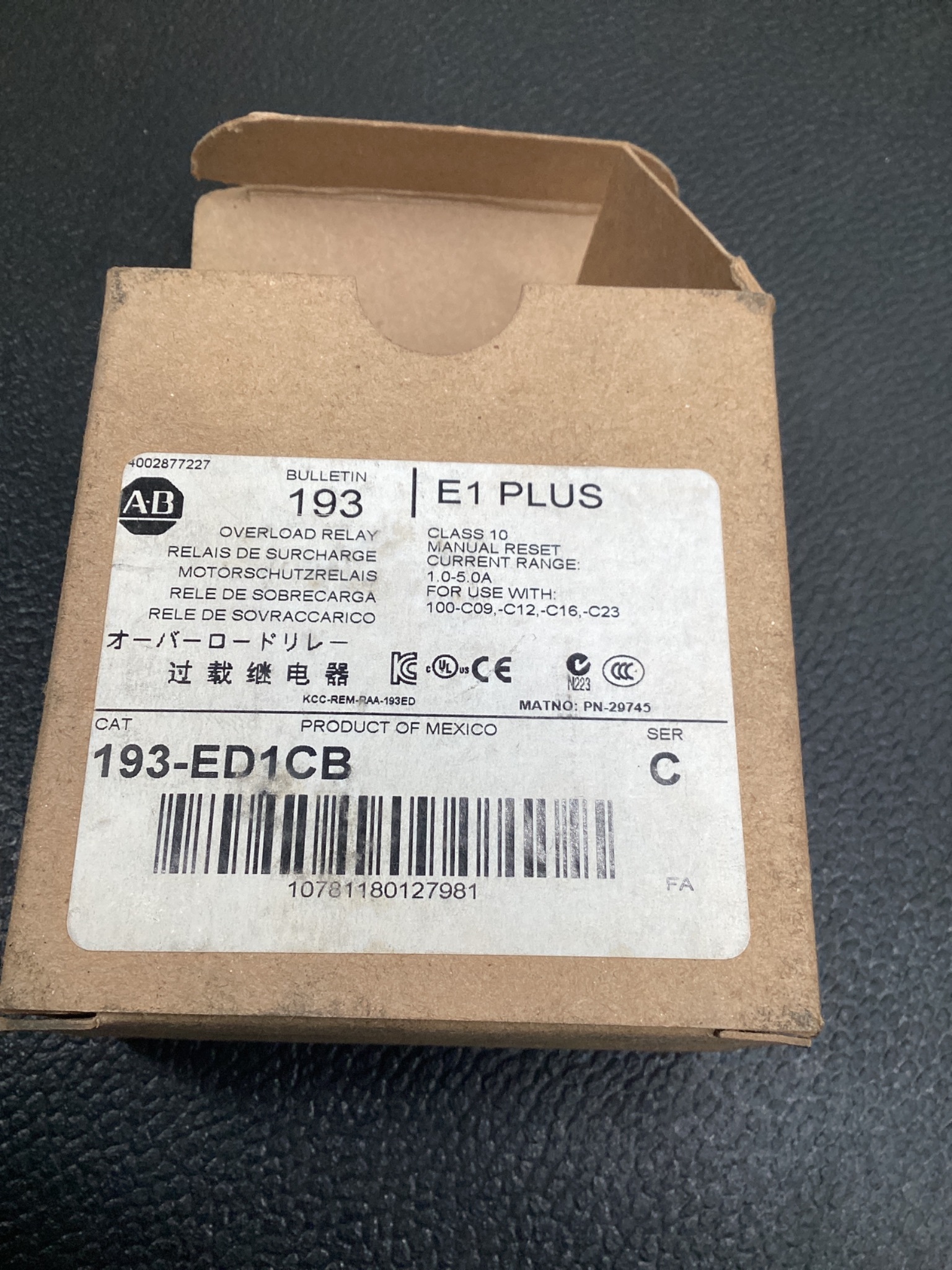 ALLEN BRADLEY 193‑ED1CB E1 Plus Overload Relay NEW 5