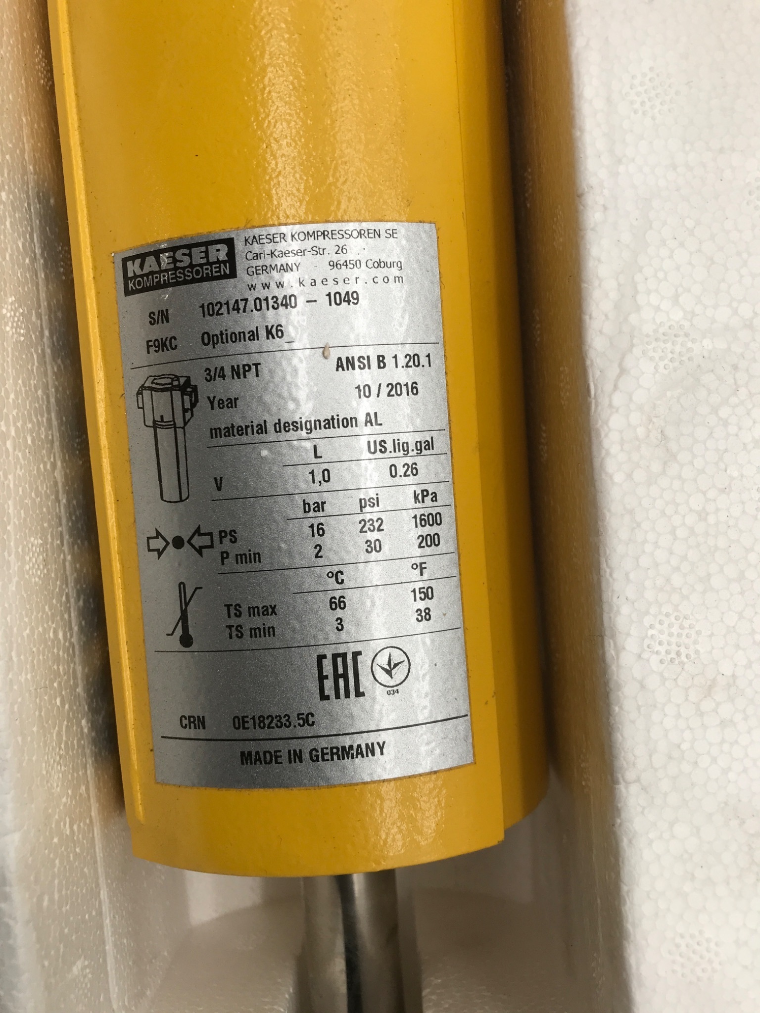 KAESER F9KC Cyclone Separator NEW 1