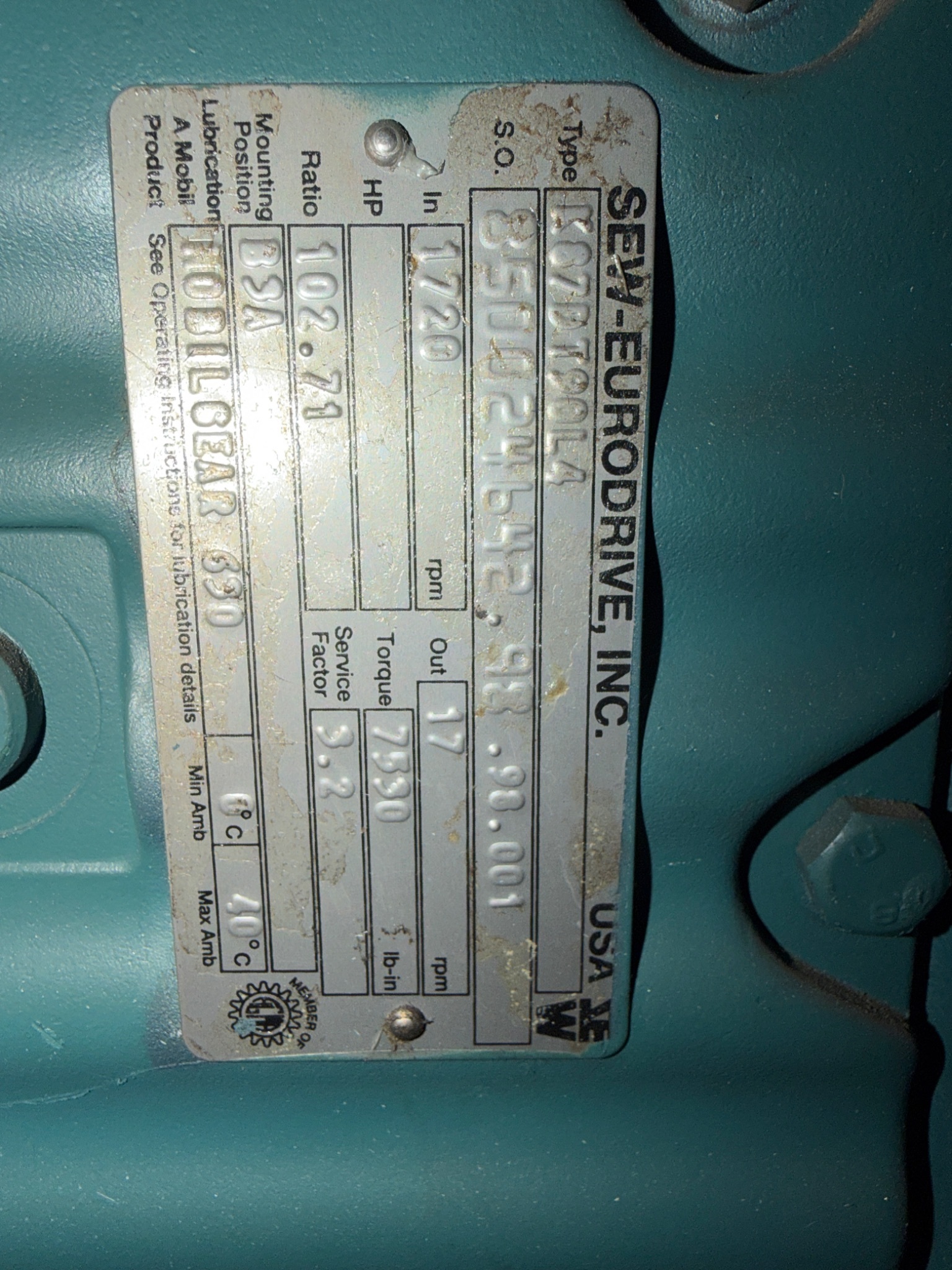 SEW‑EURODRIVE DFT90L4/K87DT90L4 2HP Gearmotor USED 4