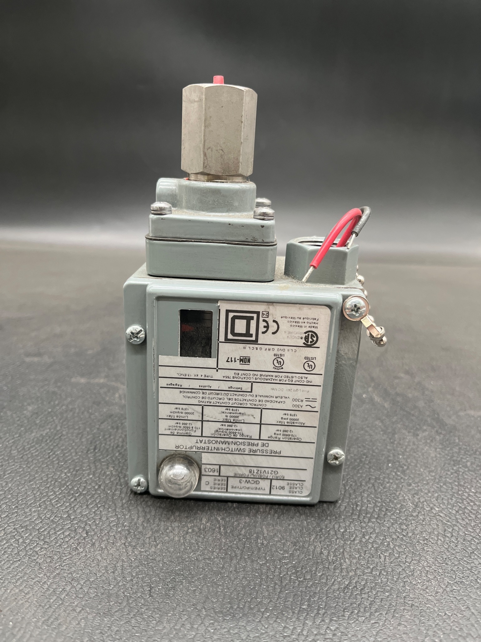 SQUARE D 9012‑GCW‑3 Adjustable Pressure Switch USED 0