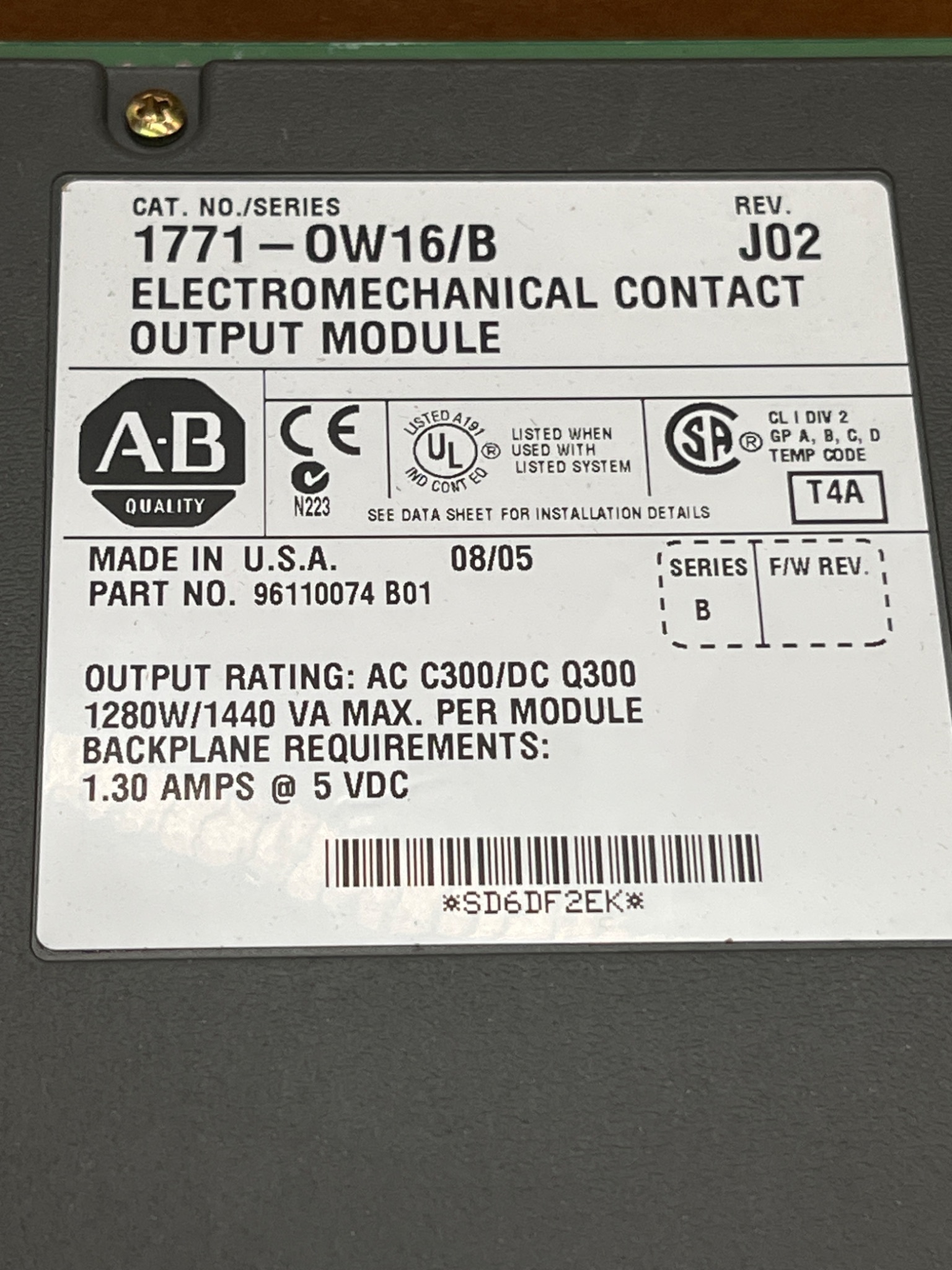 ALLEN BRADLEY 1771‑OW16 16‑Point Digital Output Module NEW 5