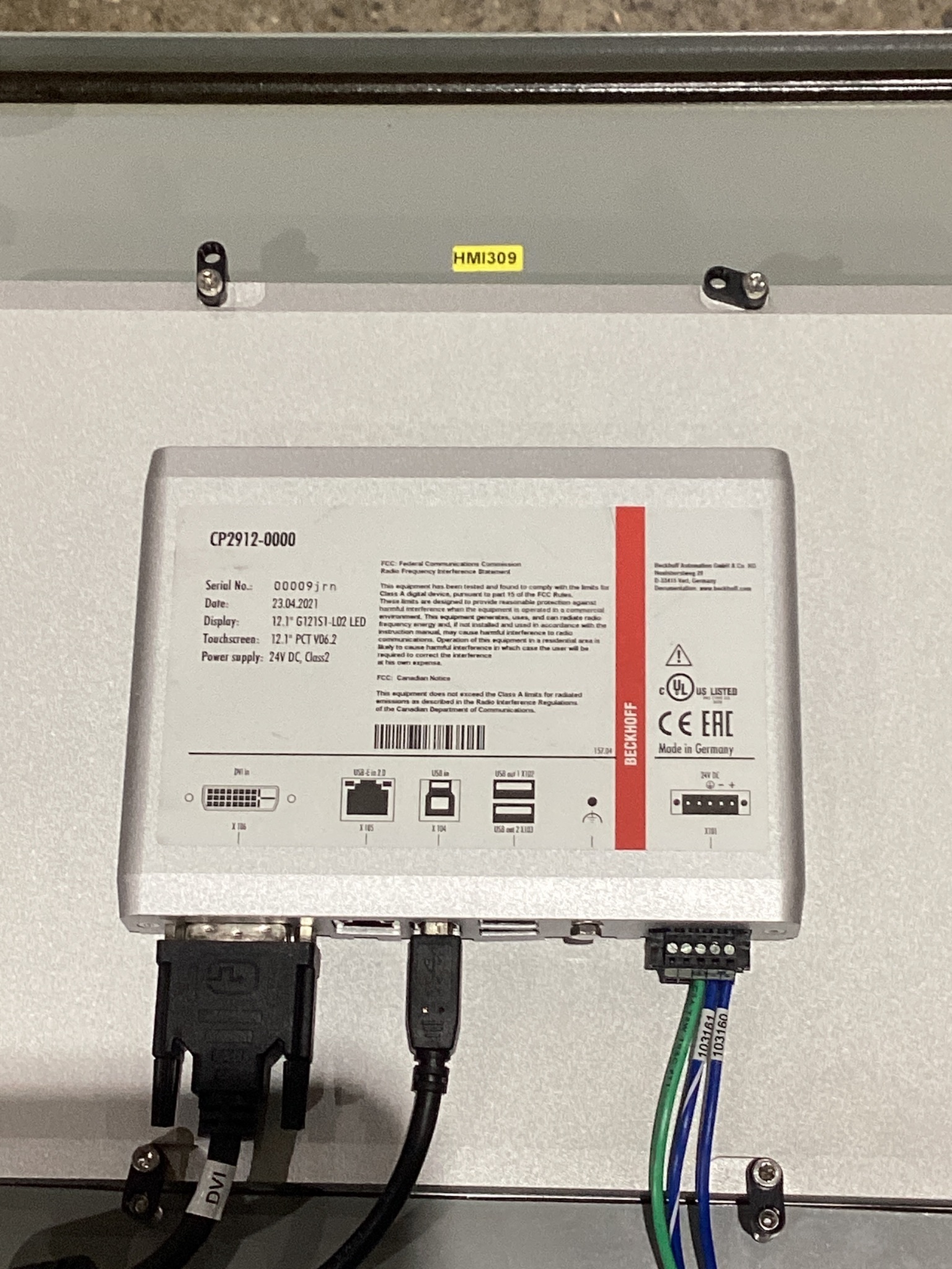 2021 BECKHOFF CP2912-0000 12.1" TOUCHSCREEN DIGITAL INPUT MODULE; USED 4