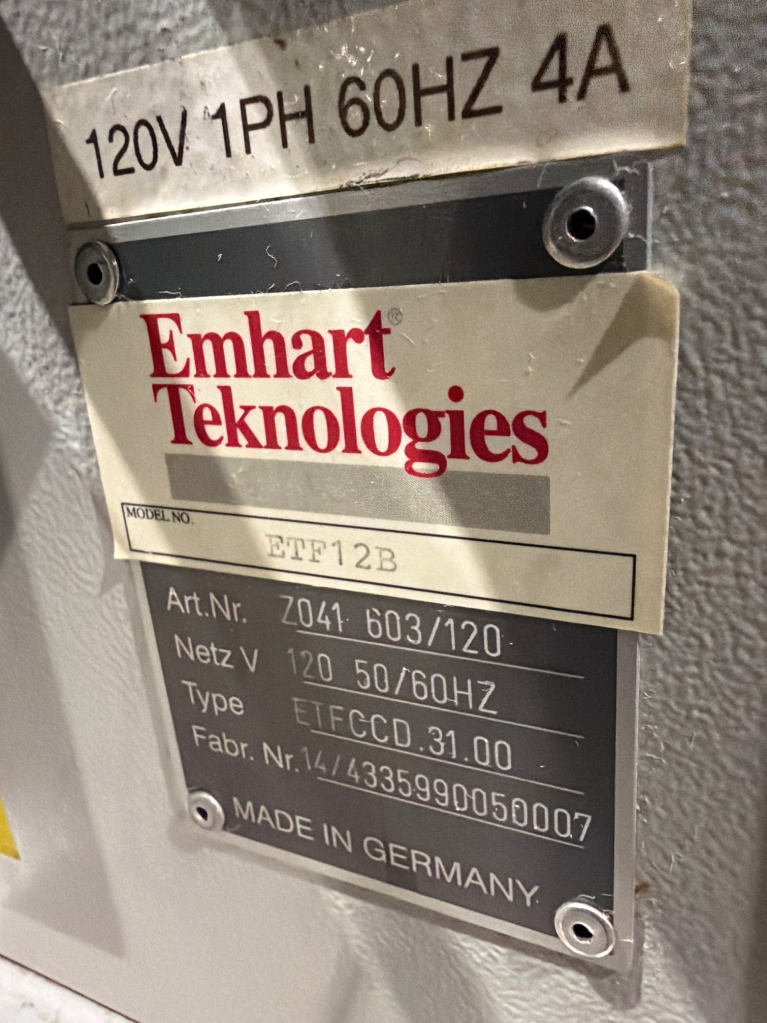 EMHART ETF12B Stud Welder USED 4