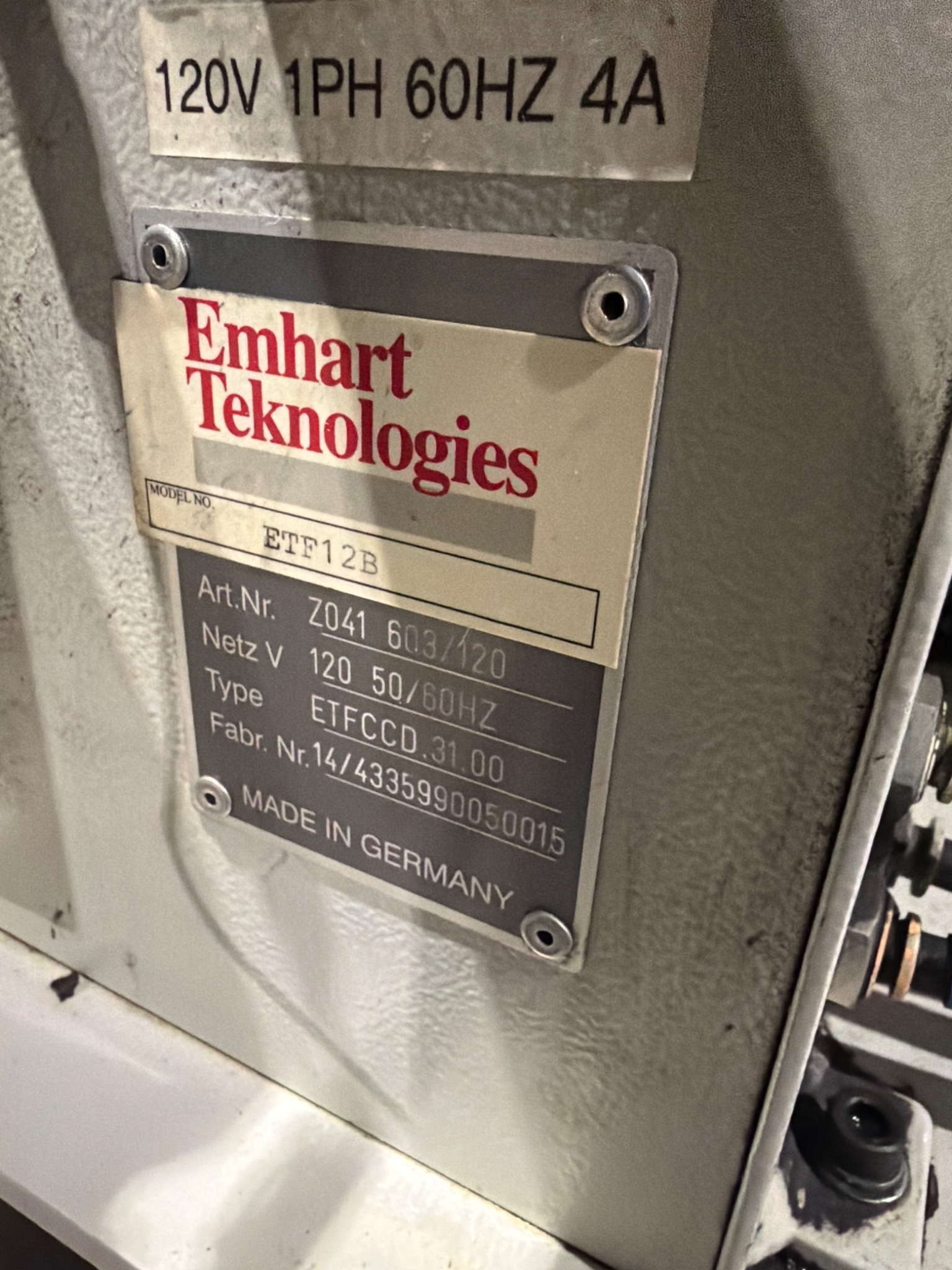 EMHART ETF12B Stud Welder USED 3