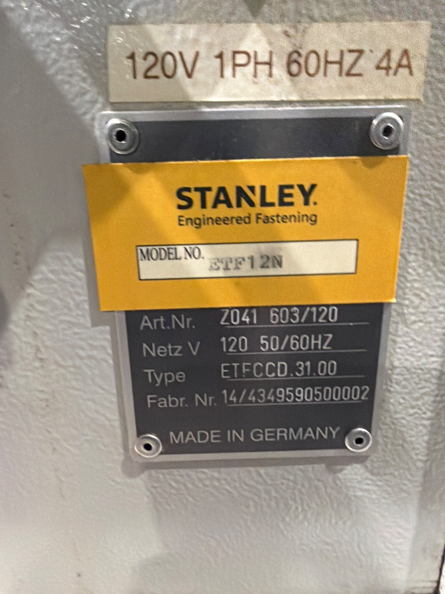 EMHART ETF12N Stud Welder USED 5