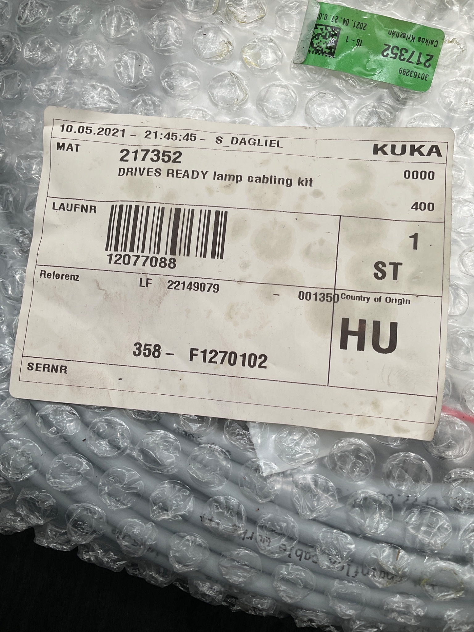 KUKA 217352 Drives Ready Lamp Cabling Kit NEW 1