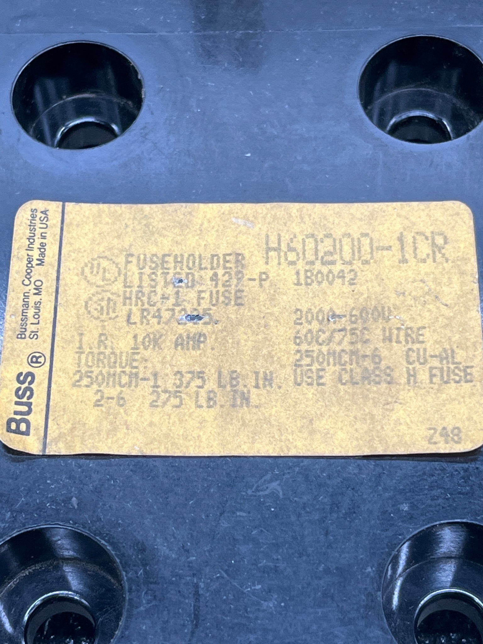 COOPER BUSSMANN H60200-1CR Fuse Holder USED 4