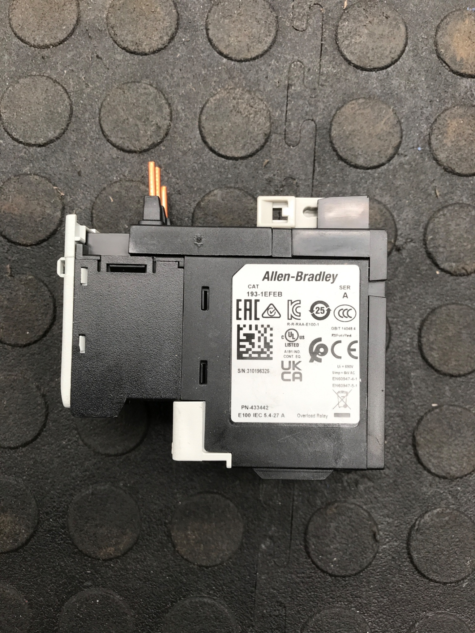 ALLEN BRADLEY 193‑1EFEB E100 5.4‑27.0 A Overload Relay USED 1