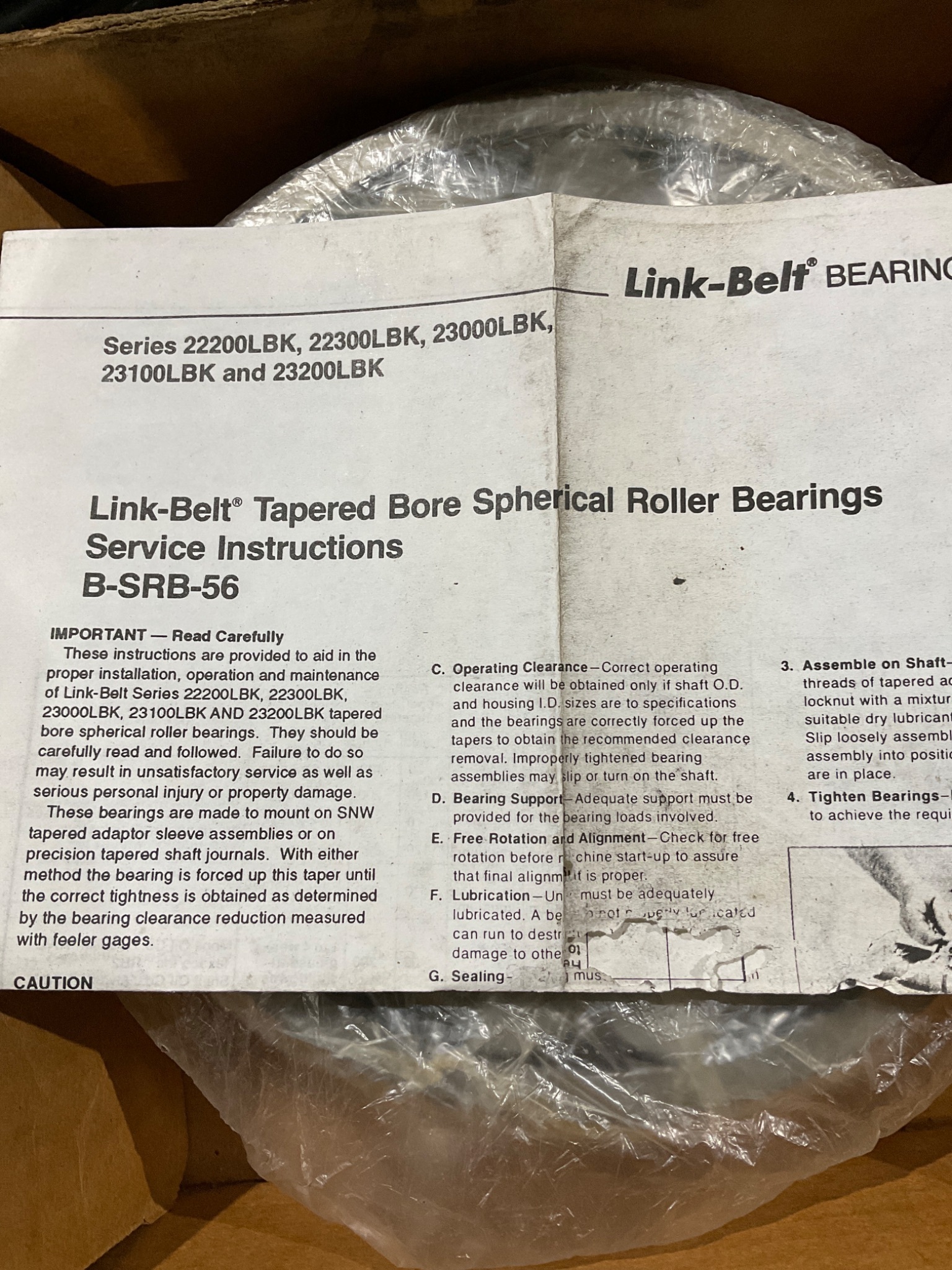 LINK BELT TAPERED BORE SPHERICAL ROLLER BEARING B-SRB-56 NEW OPEN BOX 3