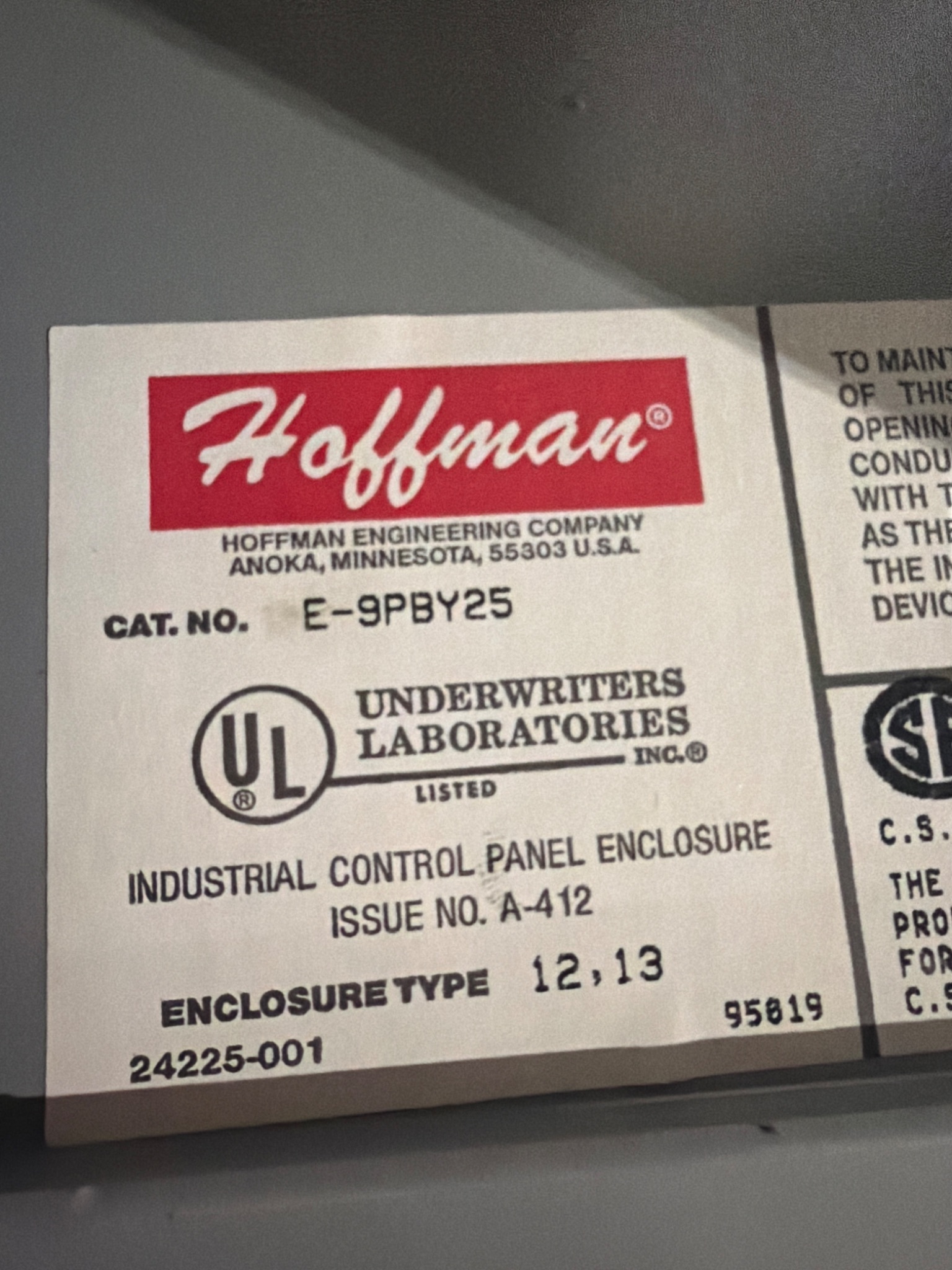 HOFFMAN E-9PBY25 PUSH BUTTON ENCLOSURE; NEW 4