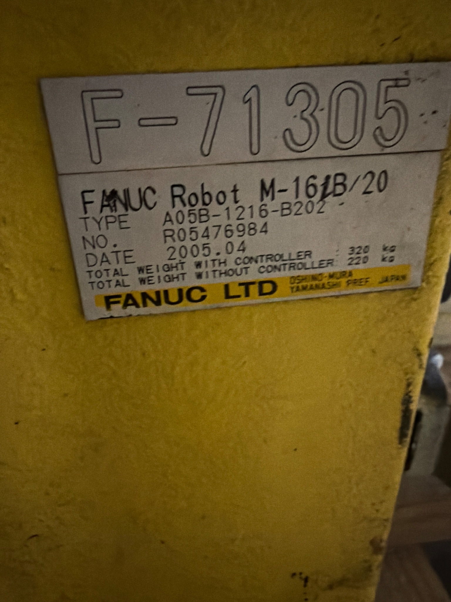 FANUC M-16IB/20 INDUSTRIAL ROBOT ARM A05B-1216-B202 2005 ARM ONLY USED 5