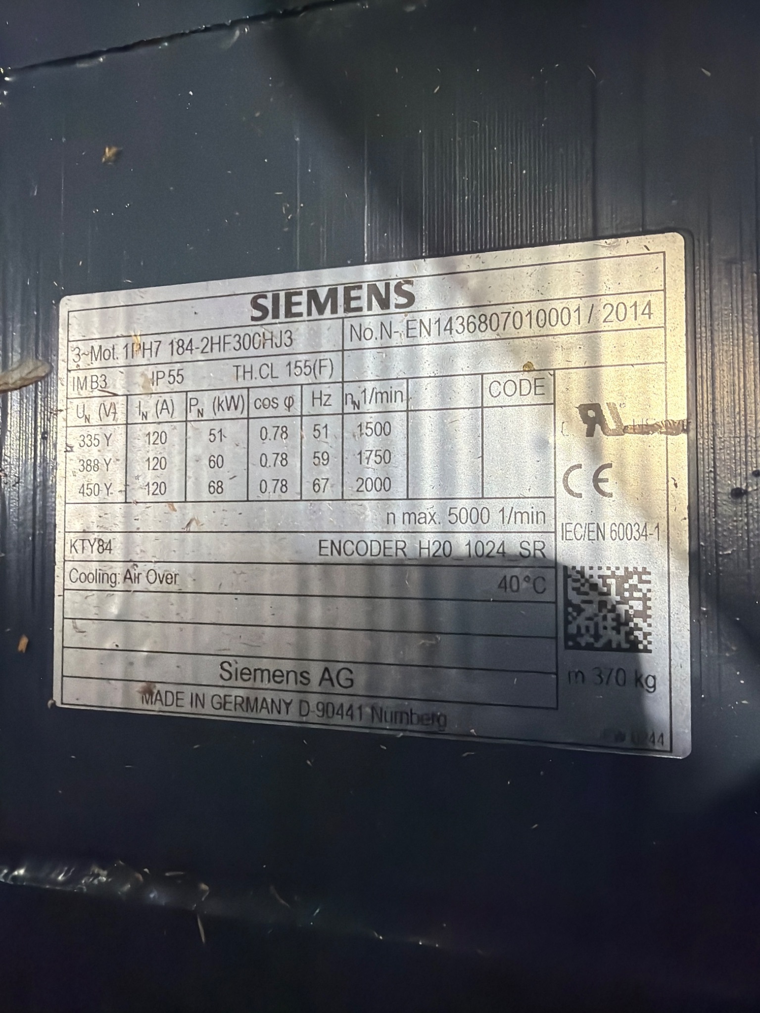 NEW IN CRATE SIEMENS 1PH7184‑2HF30-0HJ3 3‑Phase Induction Motor 4