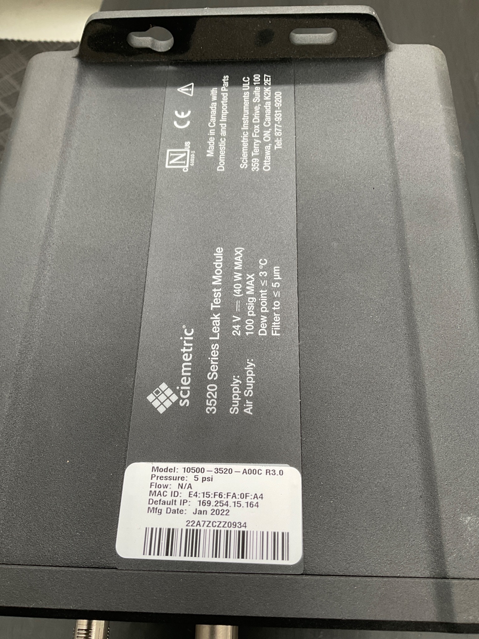 SCIEMETRIC 10500‑3520‑A00C Sentinel 3520 Leak Test Module R3.0 USED 4
