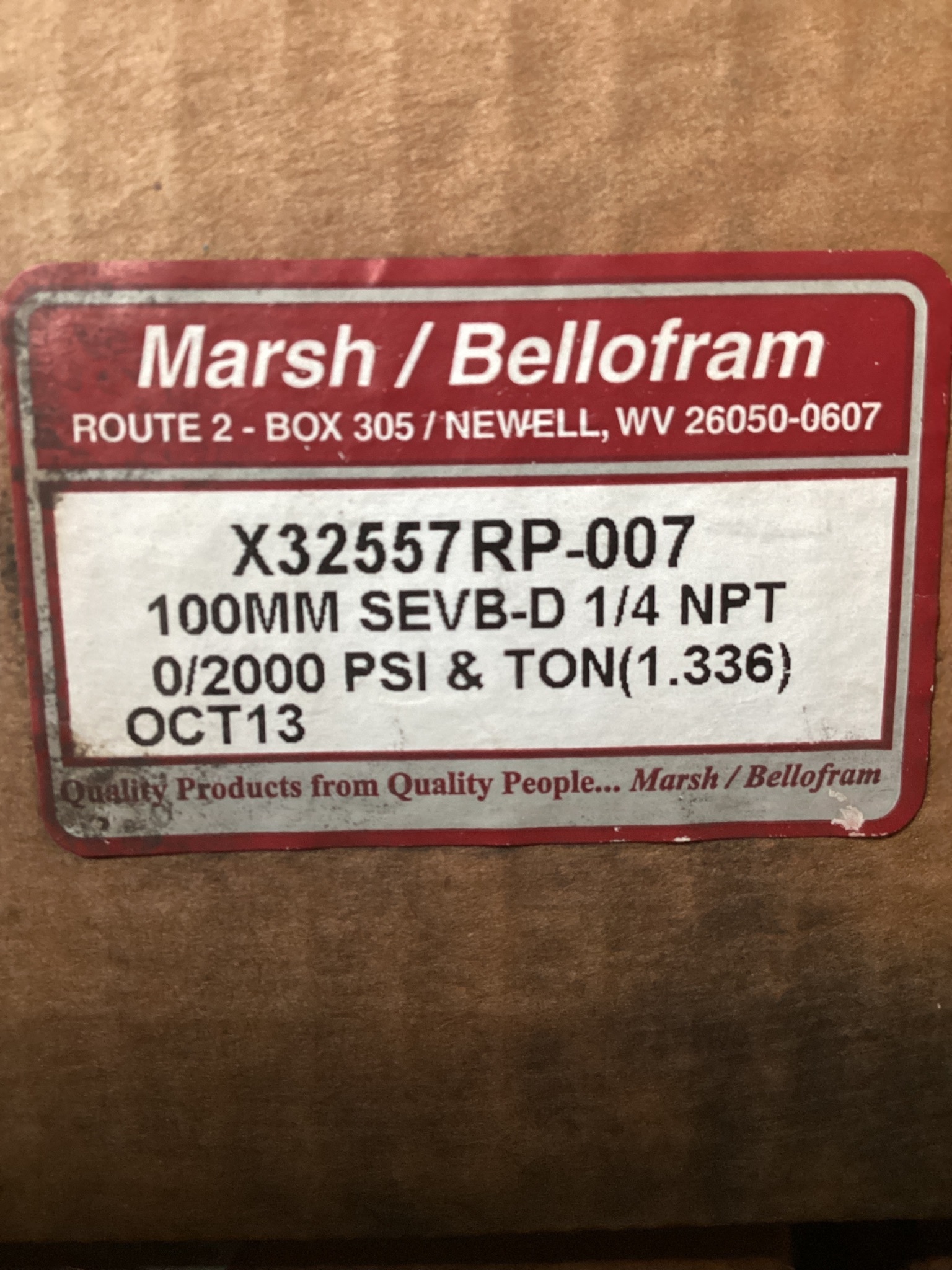 MARSH X32557RP-007 4.5" P Series Process Pressure Gauge 0–2000 PSI NEW 4
