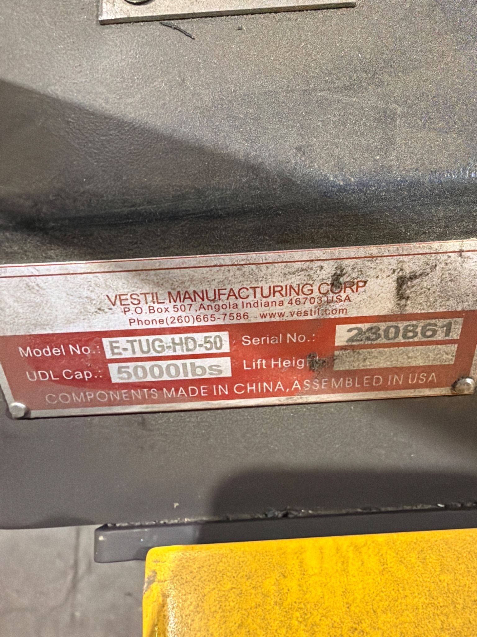 VESTIL E TUG HD 50 ELECTRIC TUGGER CART MOVER USED 7