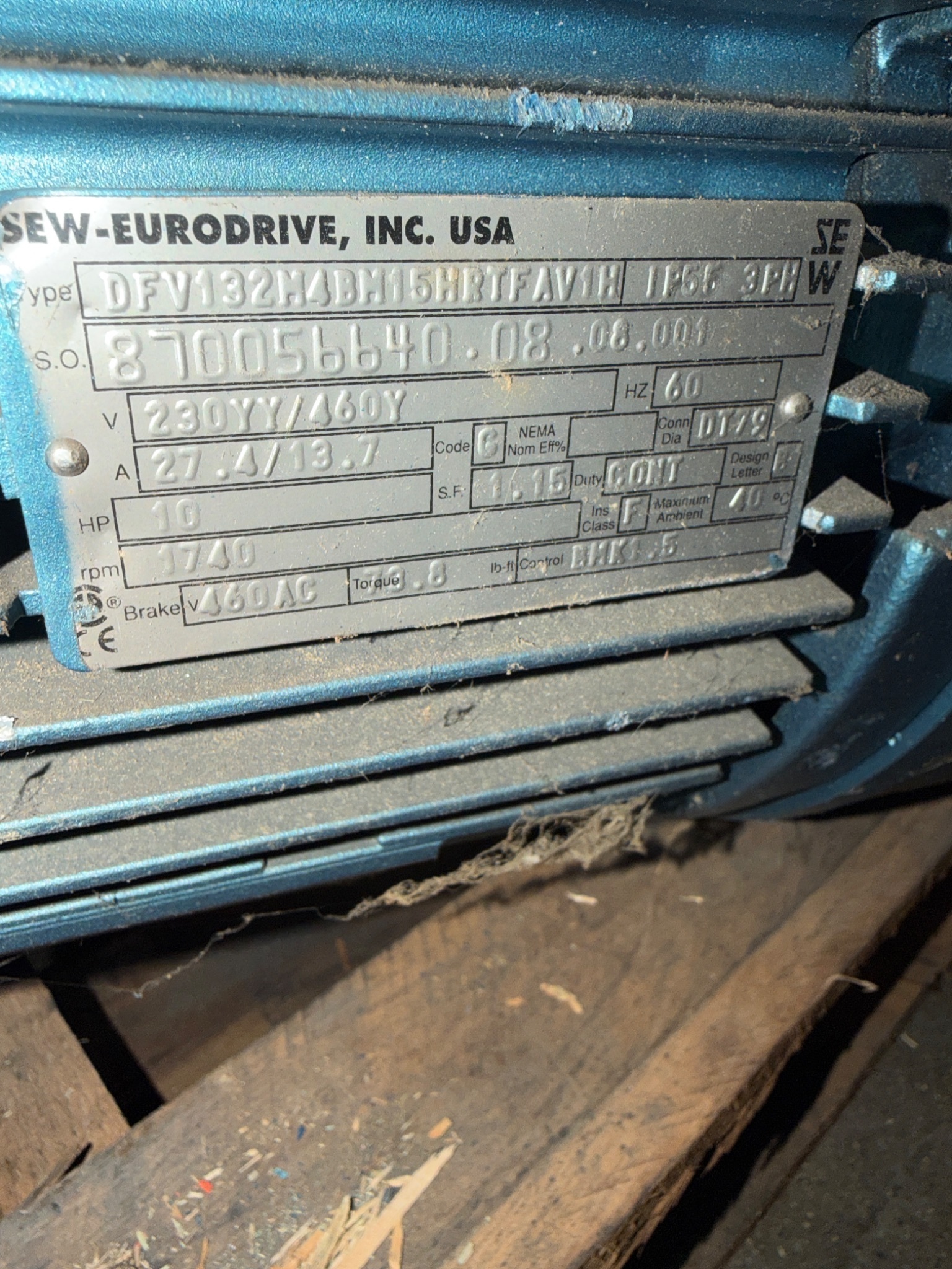 USED SEW‑EURODRIVE SEVERE DUTY Gear Motor Assembly 10HP 4