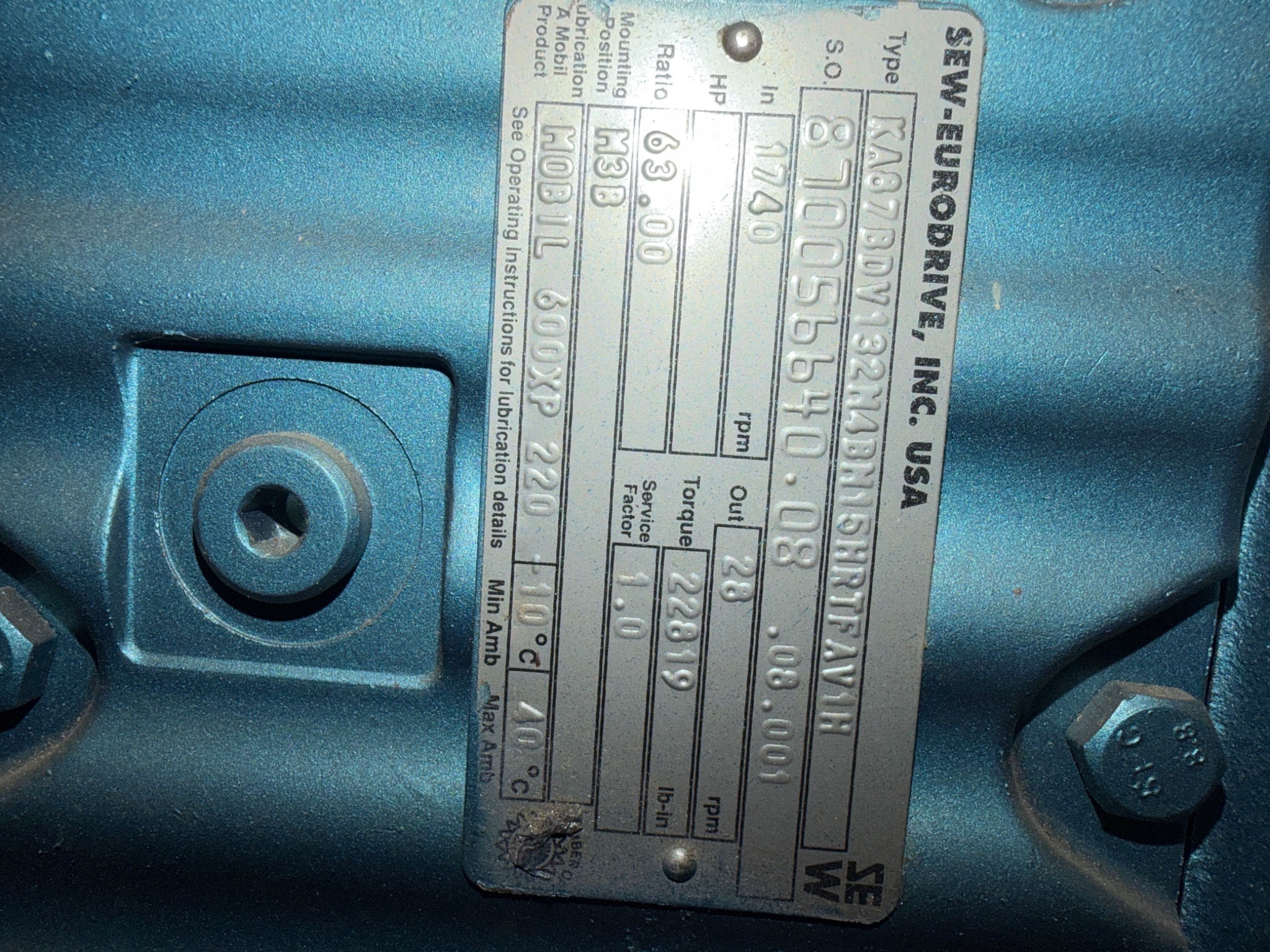 USED SEW‑EURODRIVE SEVERE DUTY Gear Motor Assembly 10HP 5