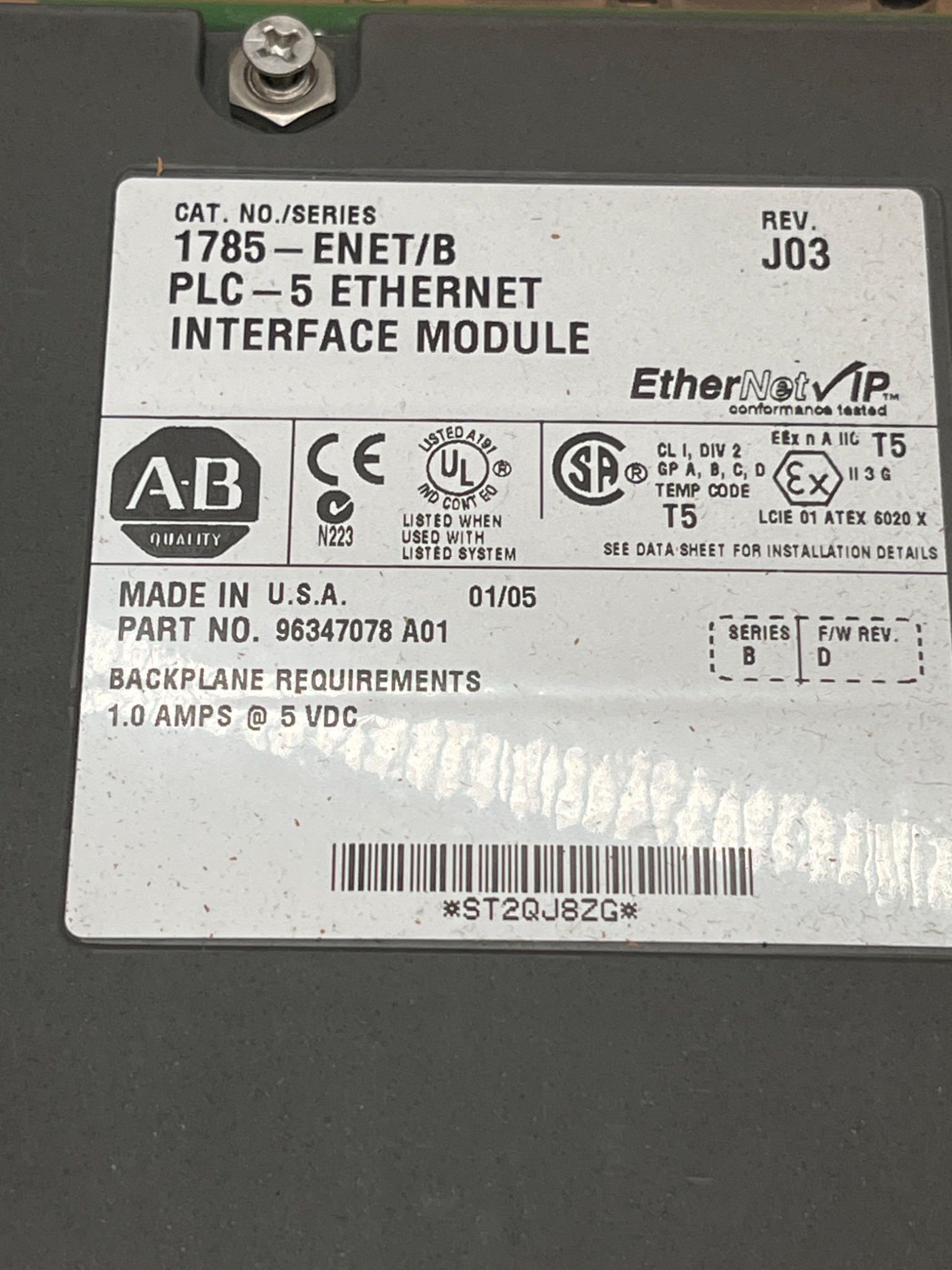 ALLEN BRADLEY 1785-ENET/B PLC 5 ETHERNET INTERFACE MODULE NEW OPEN BOX 5