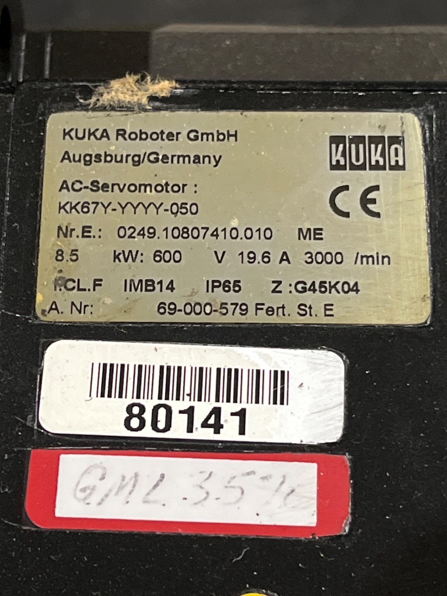 KUKA KK67Y‑YYYY‑050 AC Servo Motor USED 4