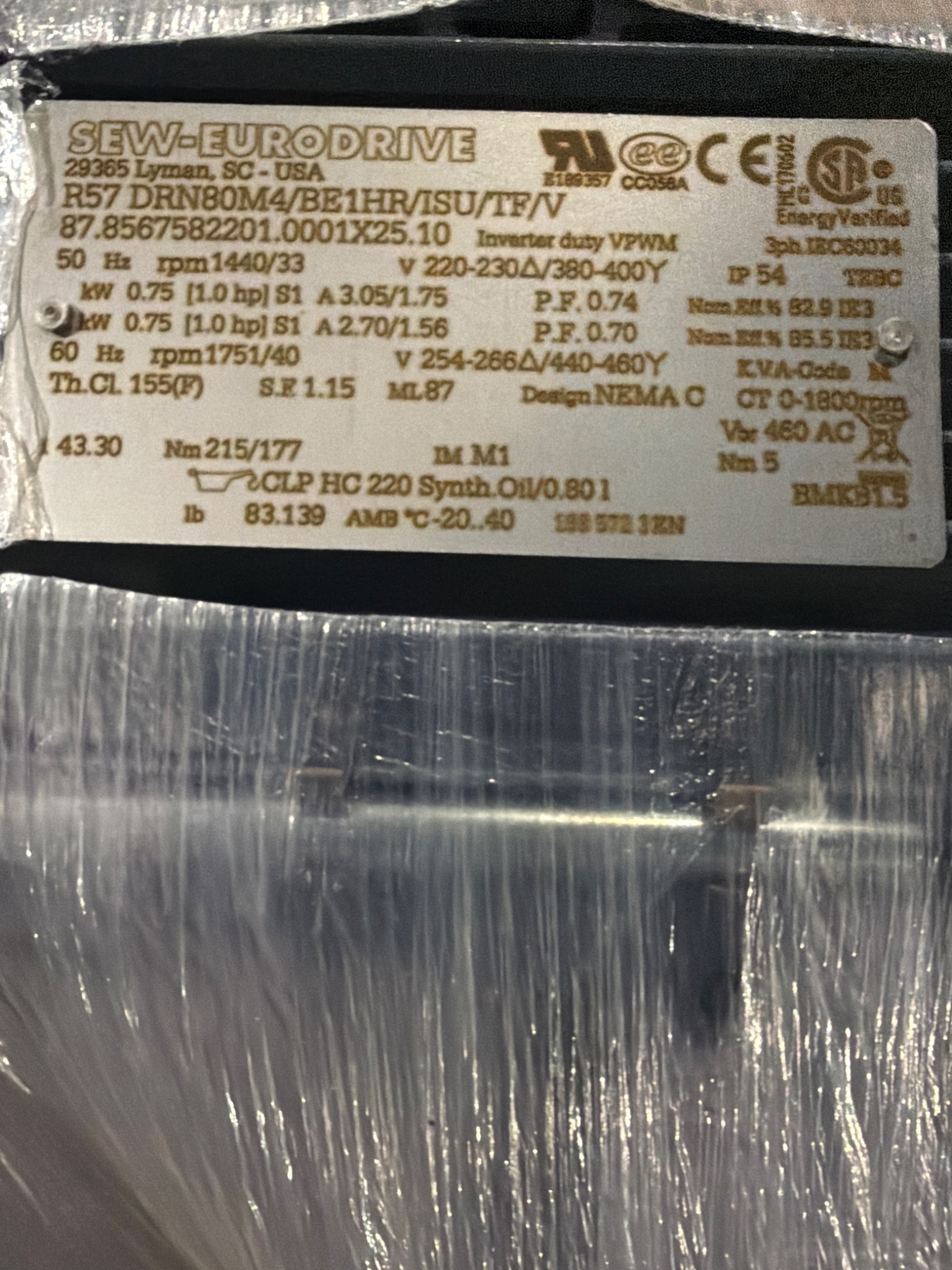 SEW‑EURODRIVE R57 DRN80M4/BE1HR/ISU/TF/V 1HP Helical Gearmotor NEW 4
