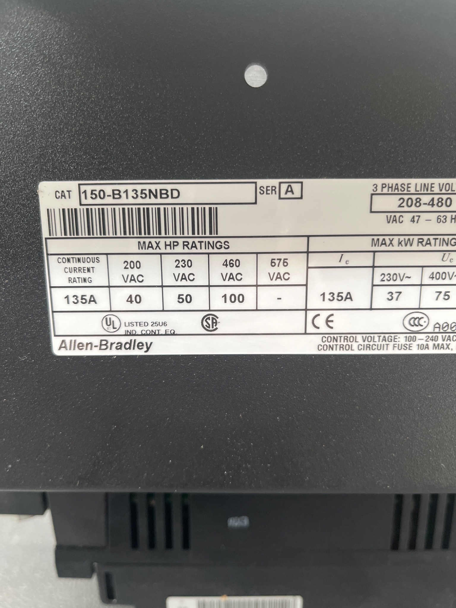 ALLEN BRADLEY 150‑B135NBD Solid State Controller 100HP 135A USED 5