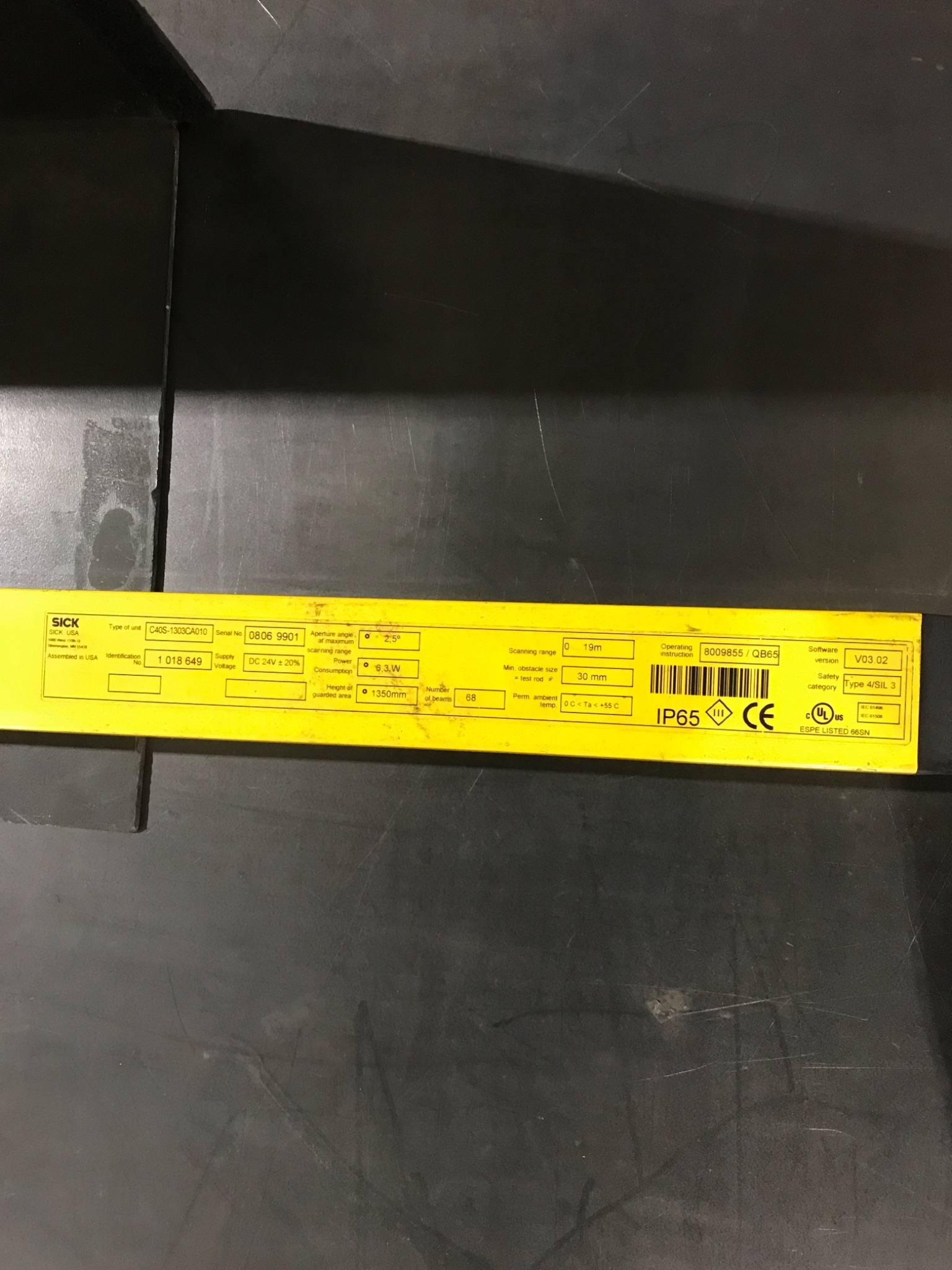 SICK C40S‑1303CA010 C4000 Light Curtain Emitter USED 1