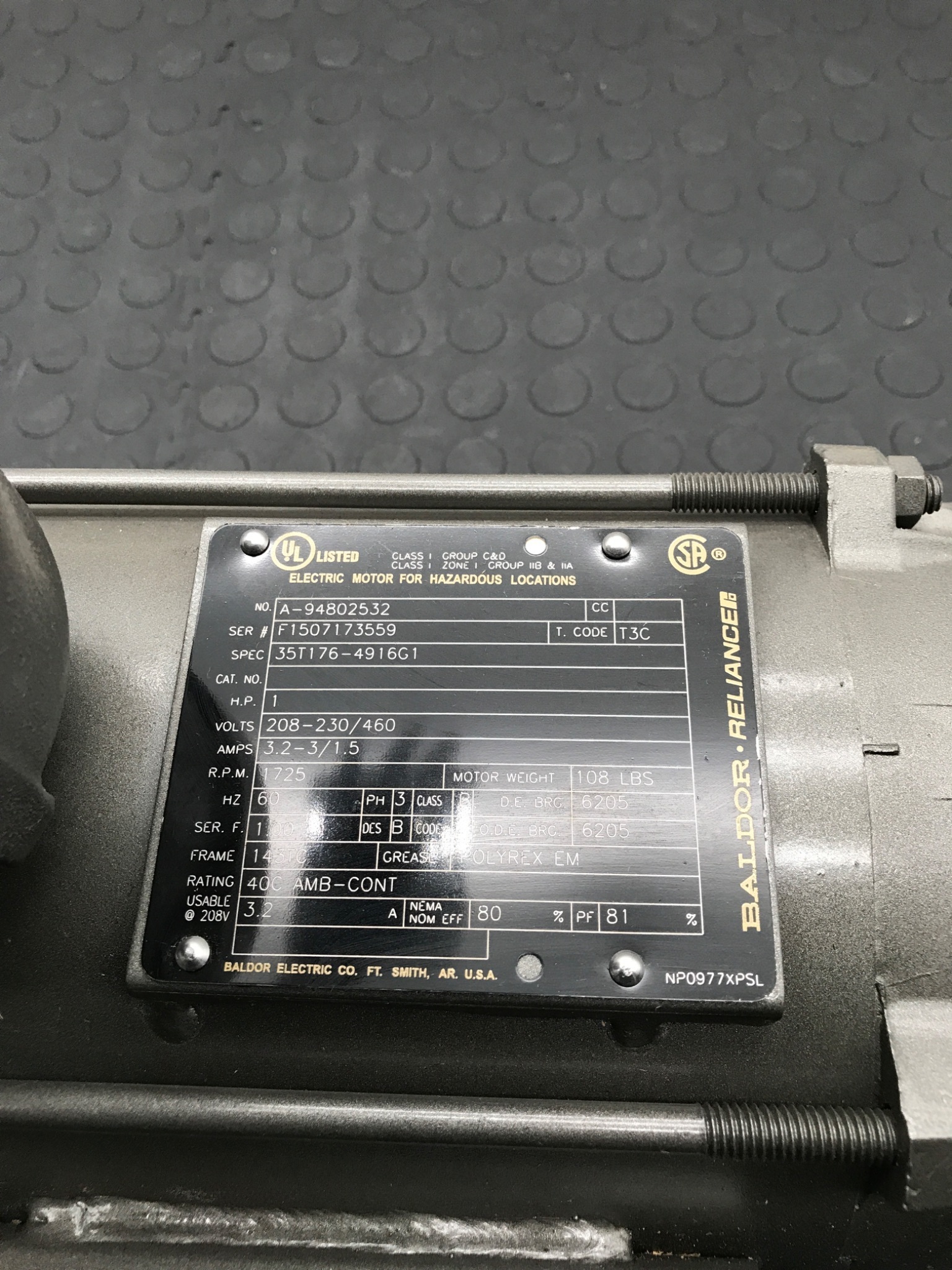 BALDOR 35T176‑4916G1 1HP Motor USED 1