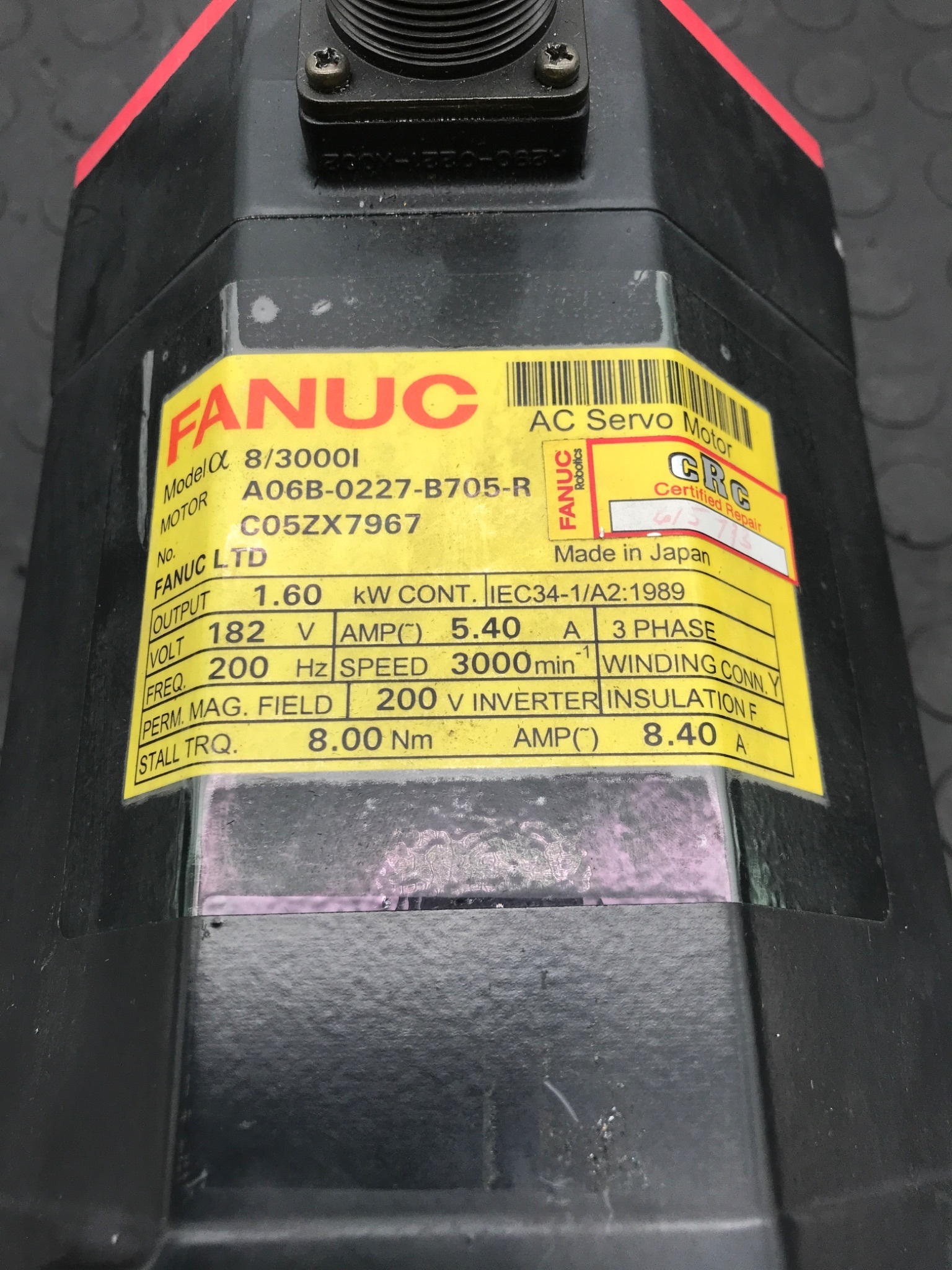 FANUC A06B‑0227‑B705‑R Alpha 8/3000I AC Servo Motor USED 1