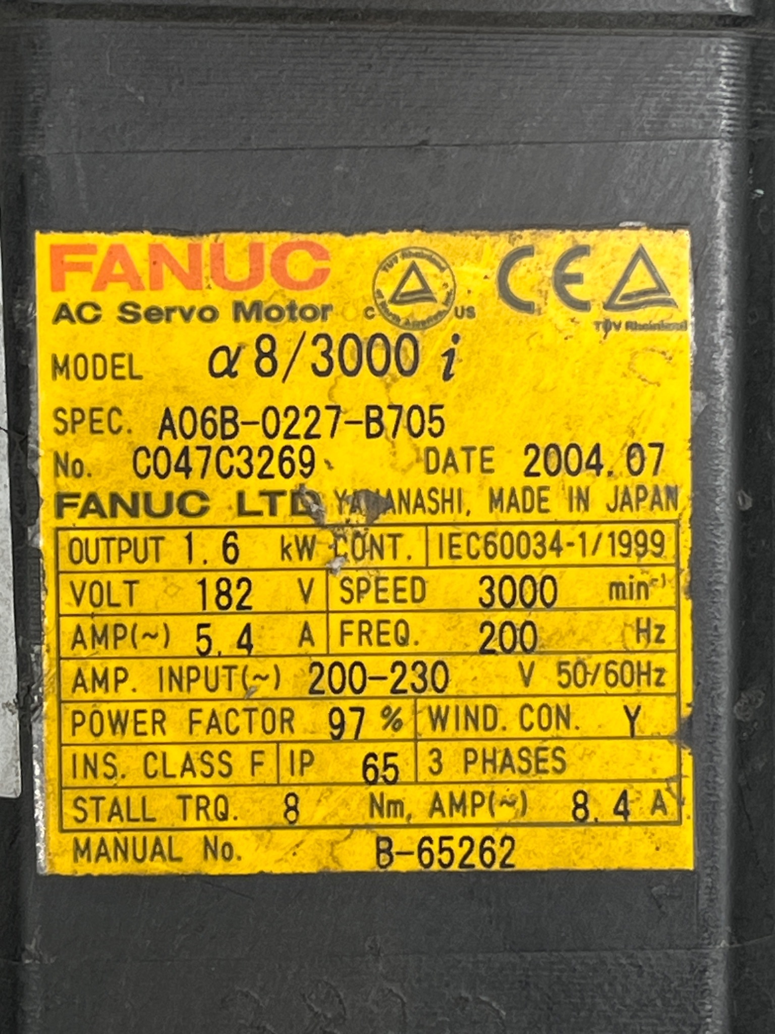 FANUC A06B‑0227‑B705 Alpha 8/3000i AC Servo Motor USED 4