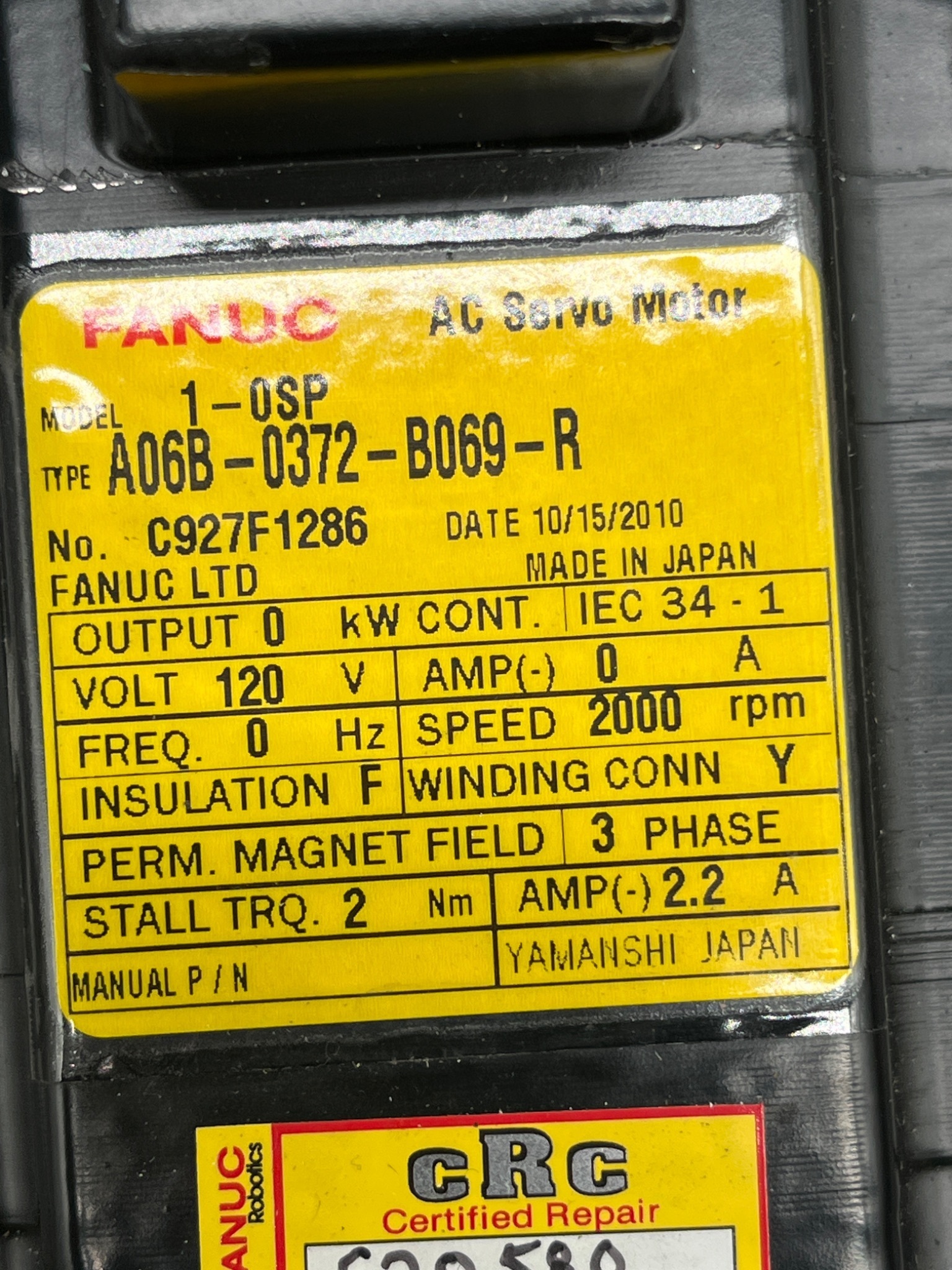 FANUC A06B‑0372‑B069‑R 1‑0SP AC Servo Motor USED 4