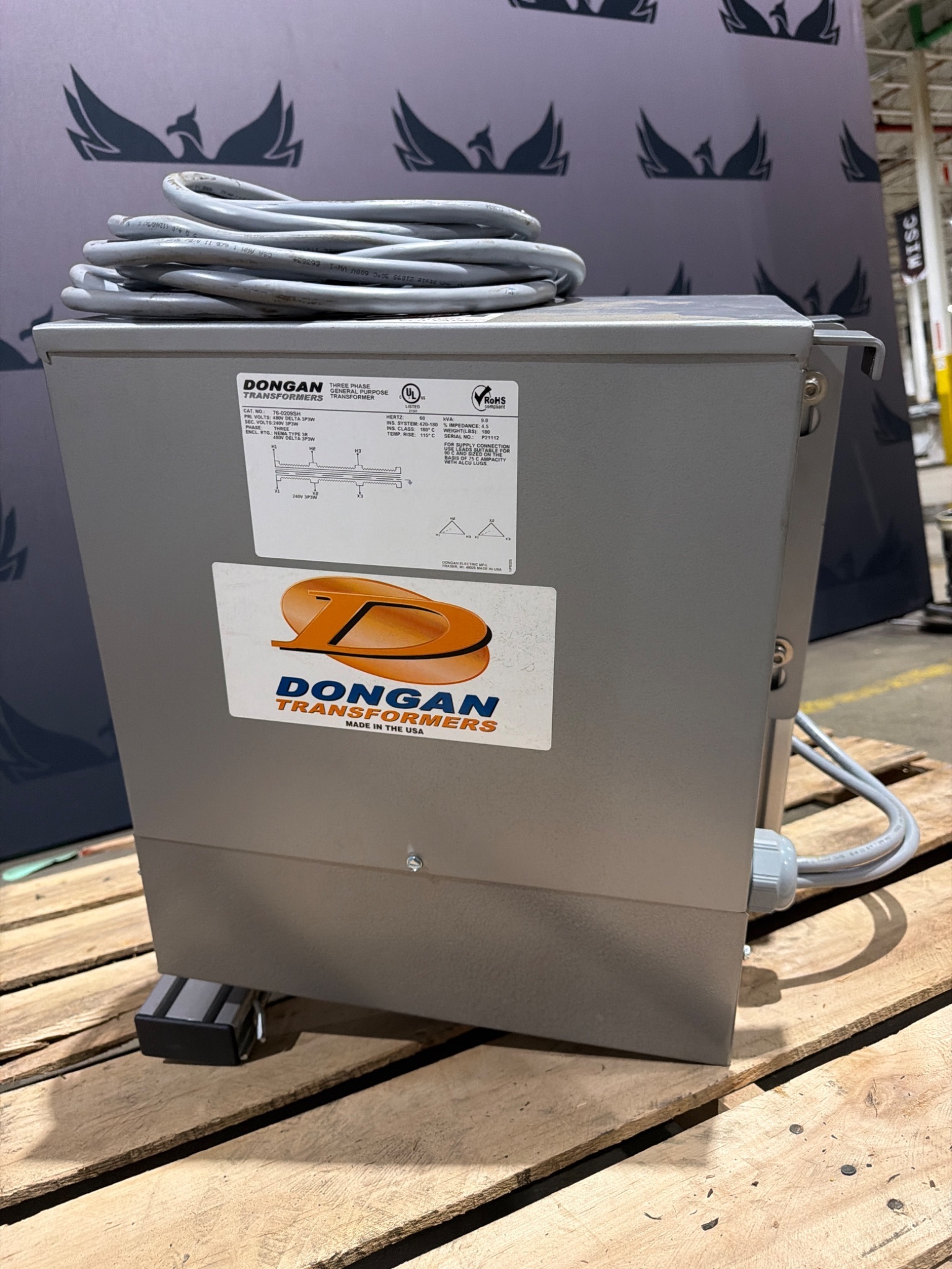 DONGAN 76‑0209SH 9 KVA Transformer 480V - 240V USED 0
