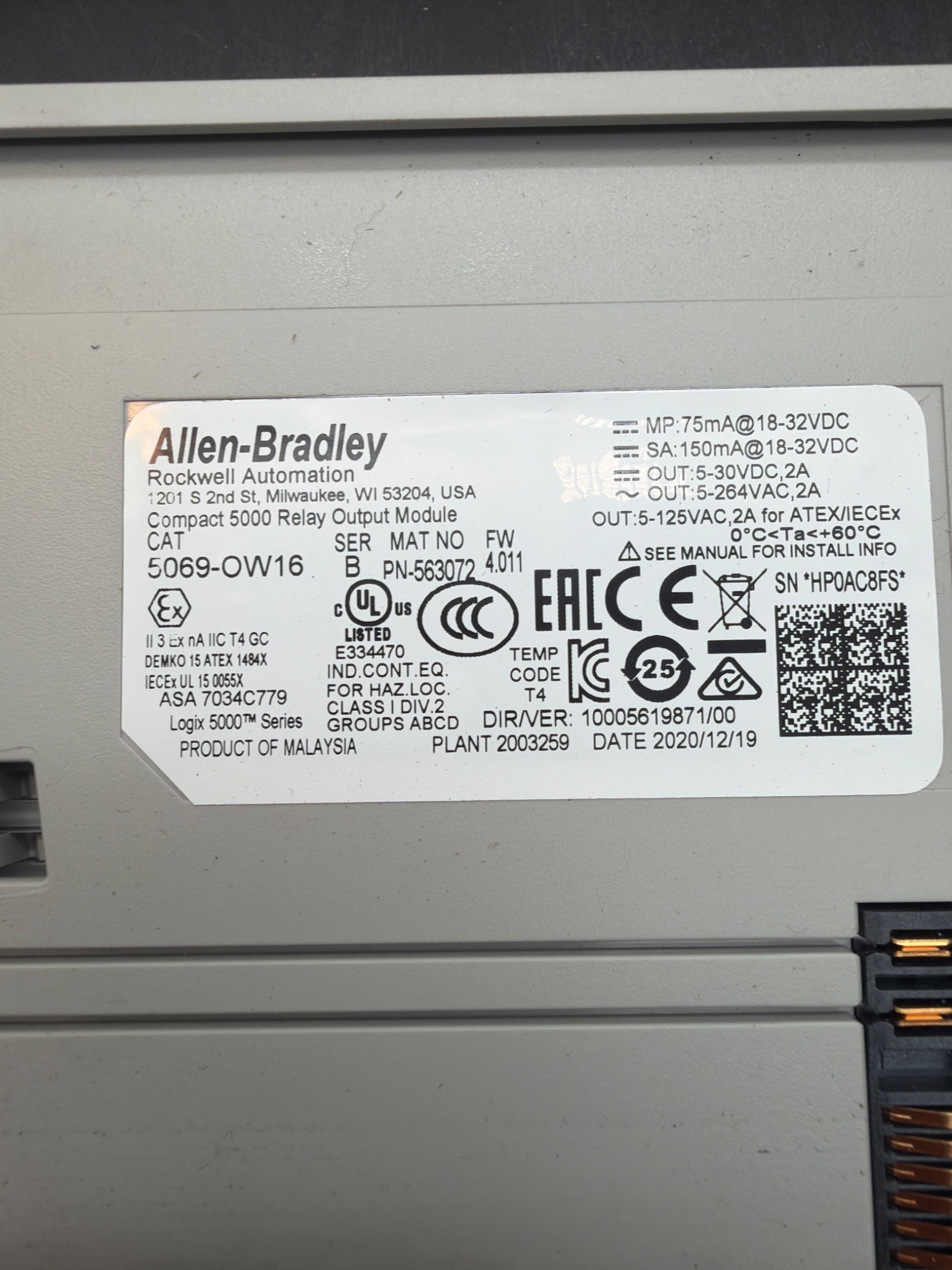 ALLEN BRADLEY 5069‑OW16 Compact 5000 Relay Output Module USED 4