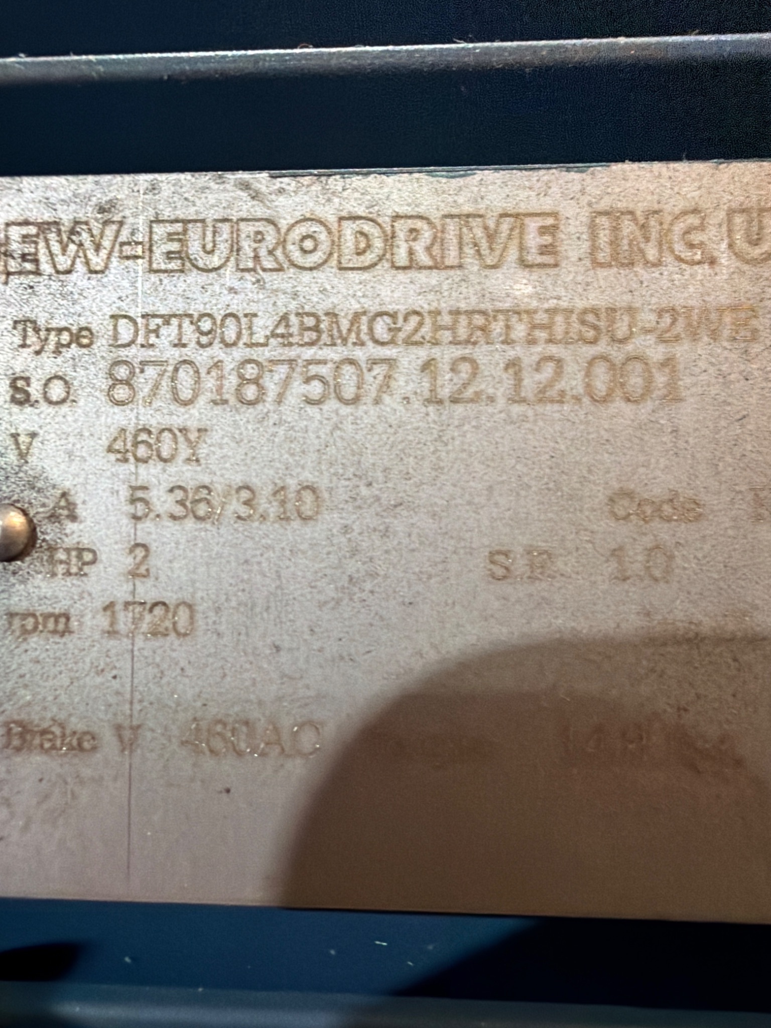 SEW‑EURODRIVE FA77BDT90L4 Gearmotor 2HP 460V Brake NEW 6