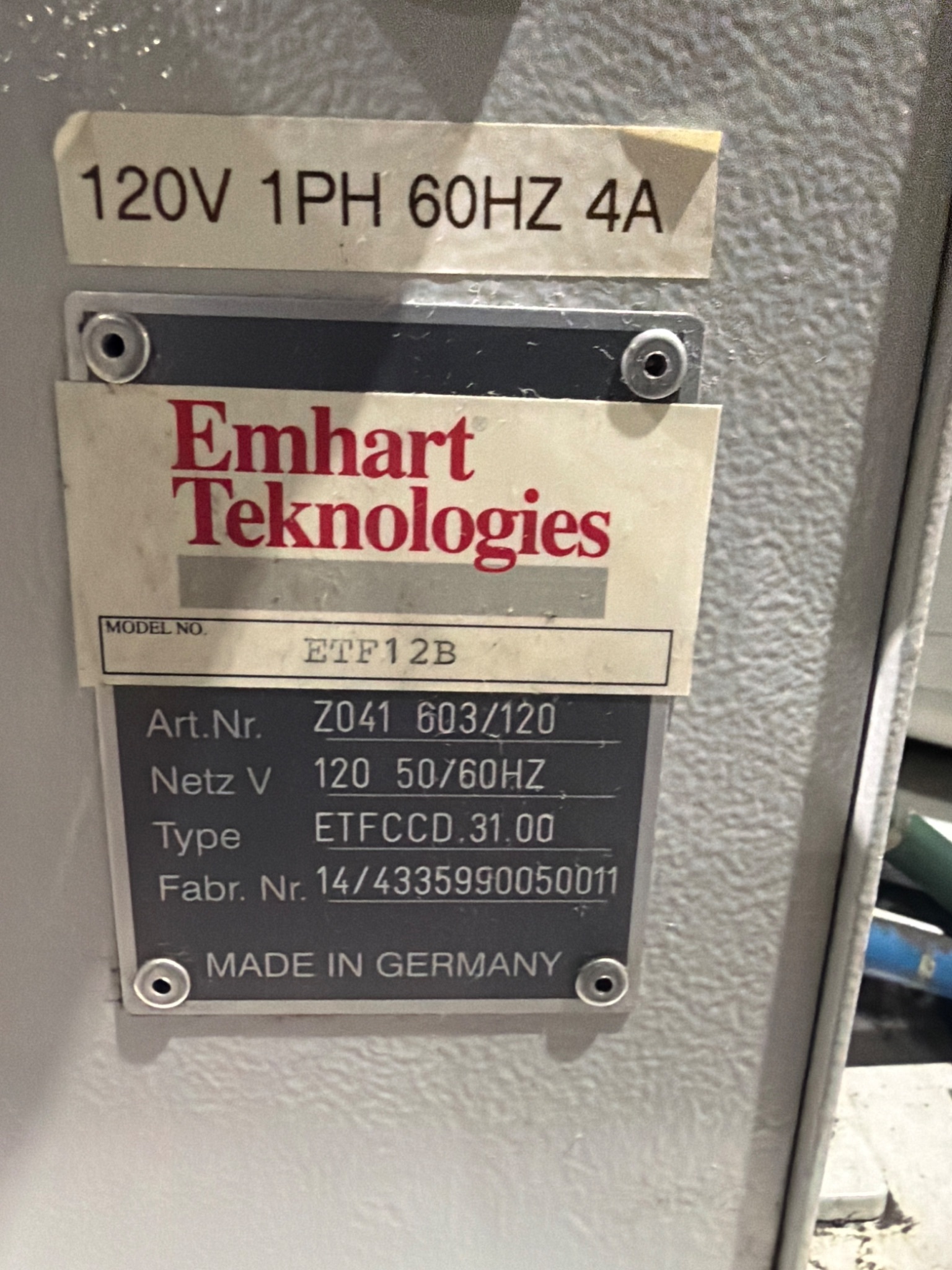 EMHART TEKNOLOGIES ETF12B Stud Feeder USED 4