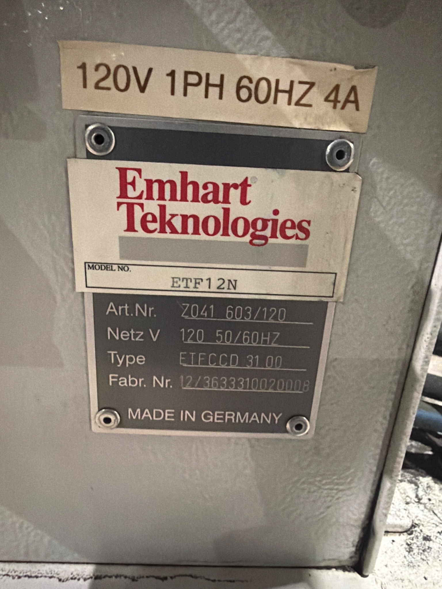 EMHART TEKNOLOGIES ETF12N Stud Feeder USED 5