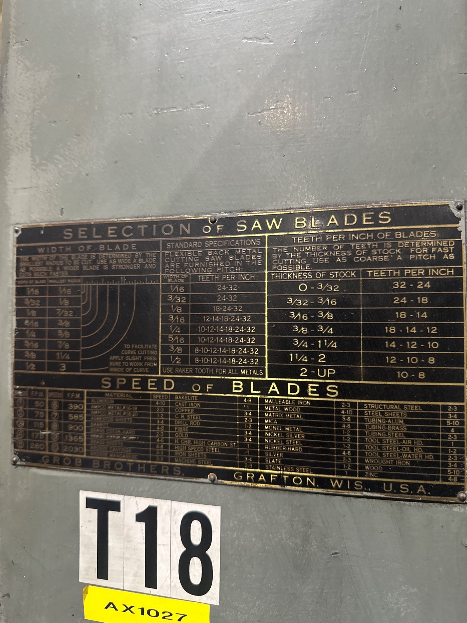 GROB NS18 18" Vertical Band Saw USED 6