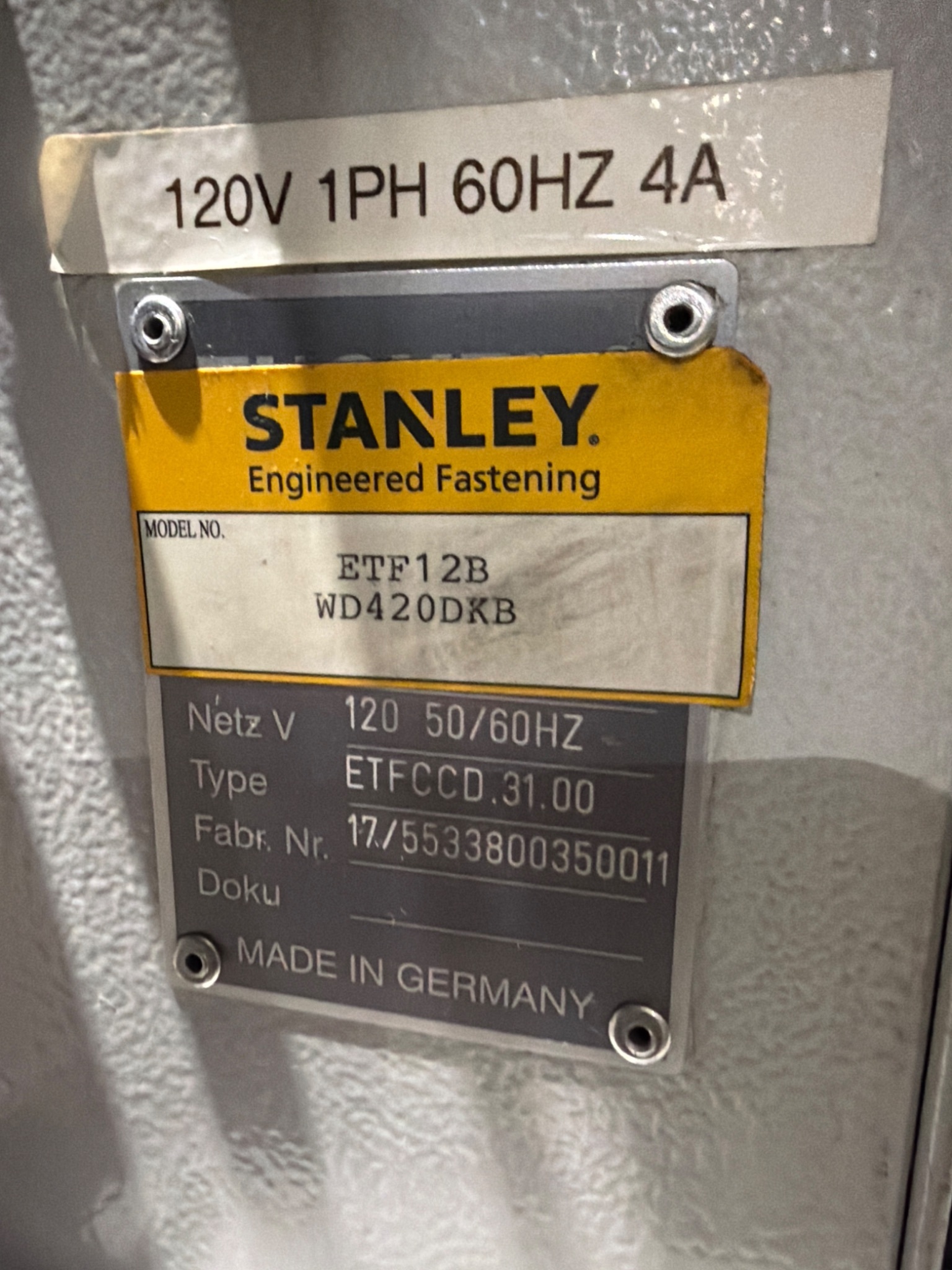EMHART TEKNOLOGIES ETF12B‑WD420DKB Stud Welder USED 5
