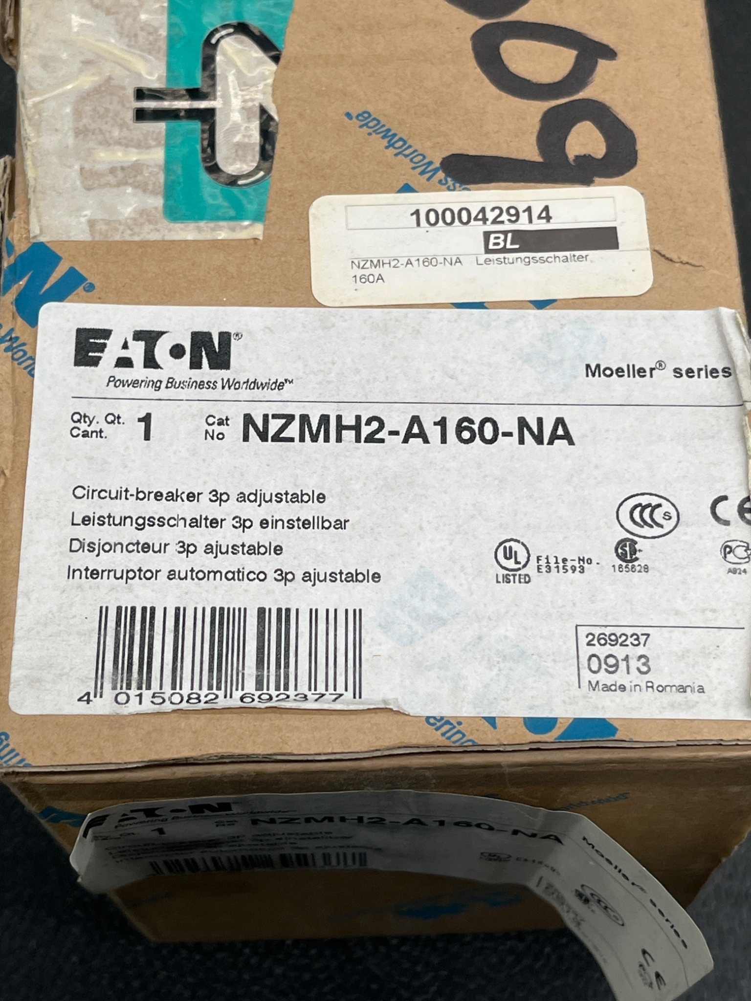 EATON NZMH2‑A160‑NA Molded Case Circuit Breaker 3‑Pole Adjustable NEW 5