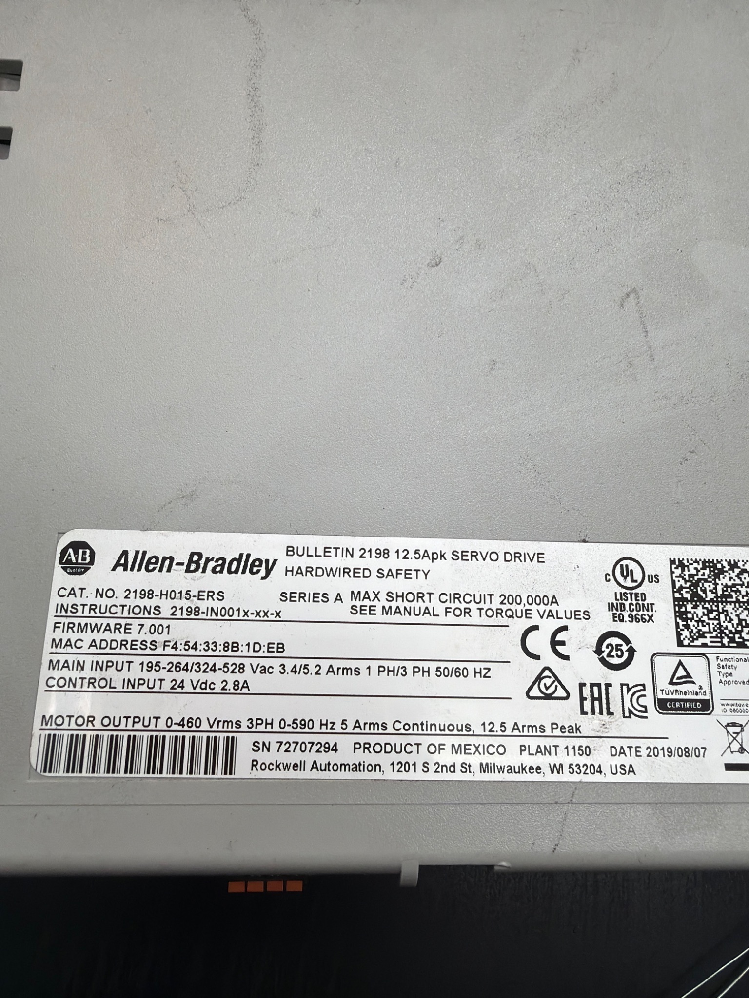 ALLEN BRADLEY 2198‑H015‑ERS Kinetix 5500 12.5Apk Servo Drive USED 3