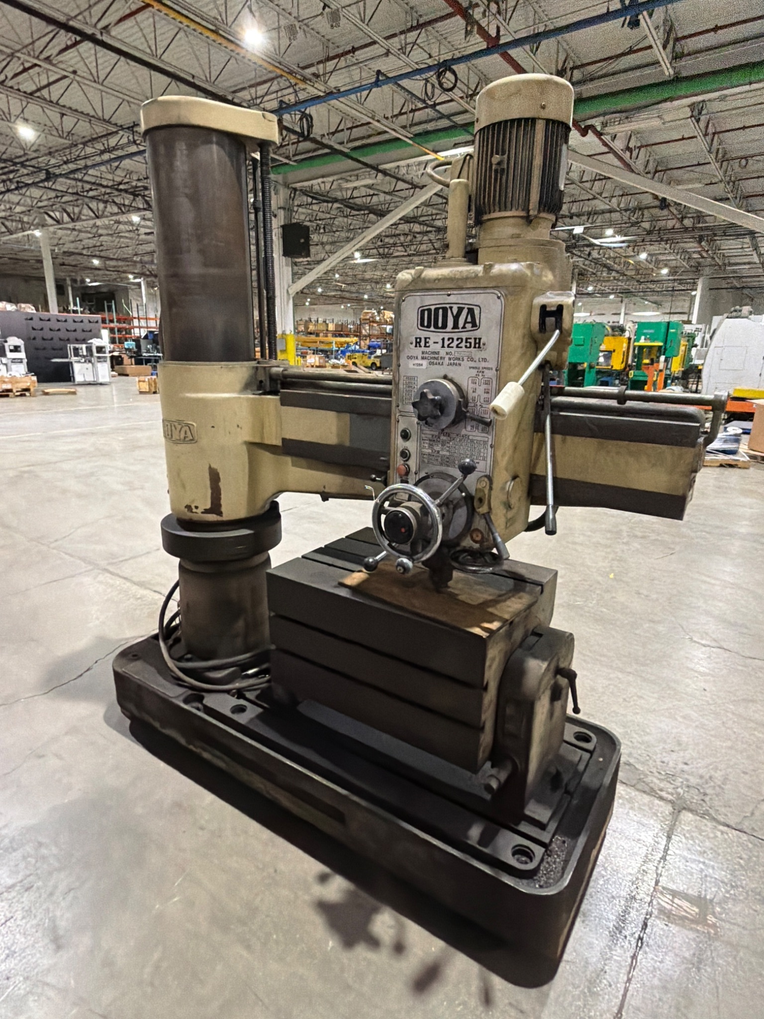 4′ X 13″ Ooya RE-1225H Radial Arm Drill With Box Table USED 0