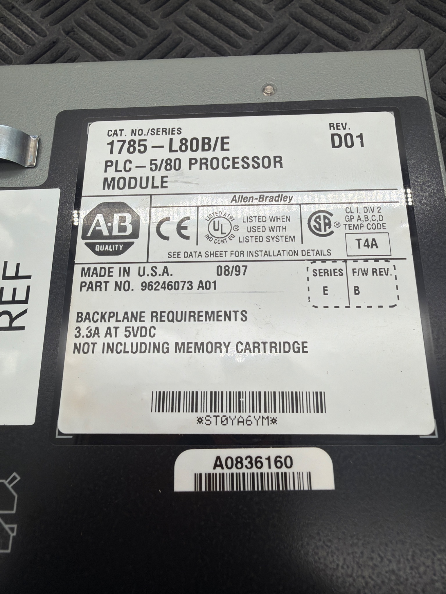 ALLEN-BRADLEY 1785-L80B/E PLC-5/80 PROCESSOR MODULE USED 1