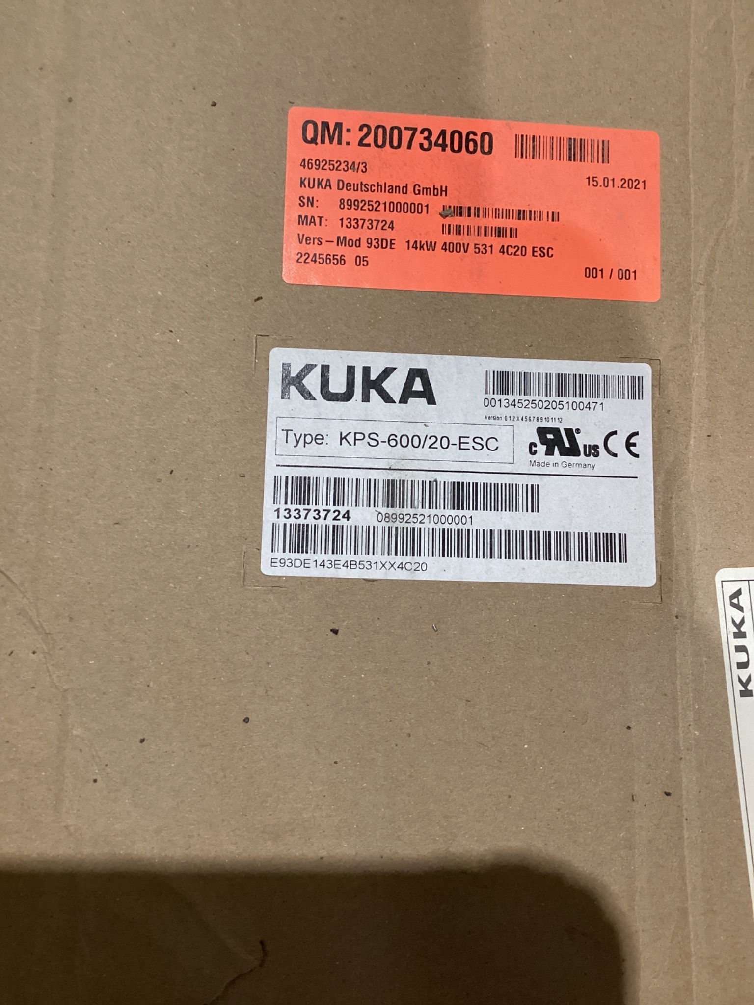 KUKA KPS‑600‑20‑ESC Power Supply Module NEW IN BOX 1
