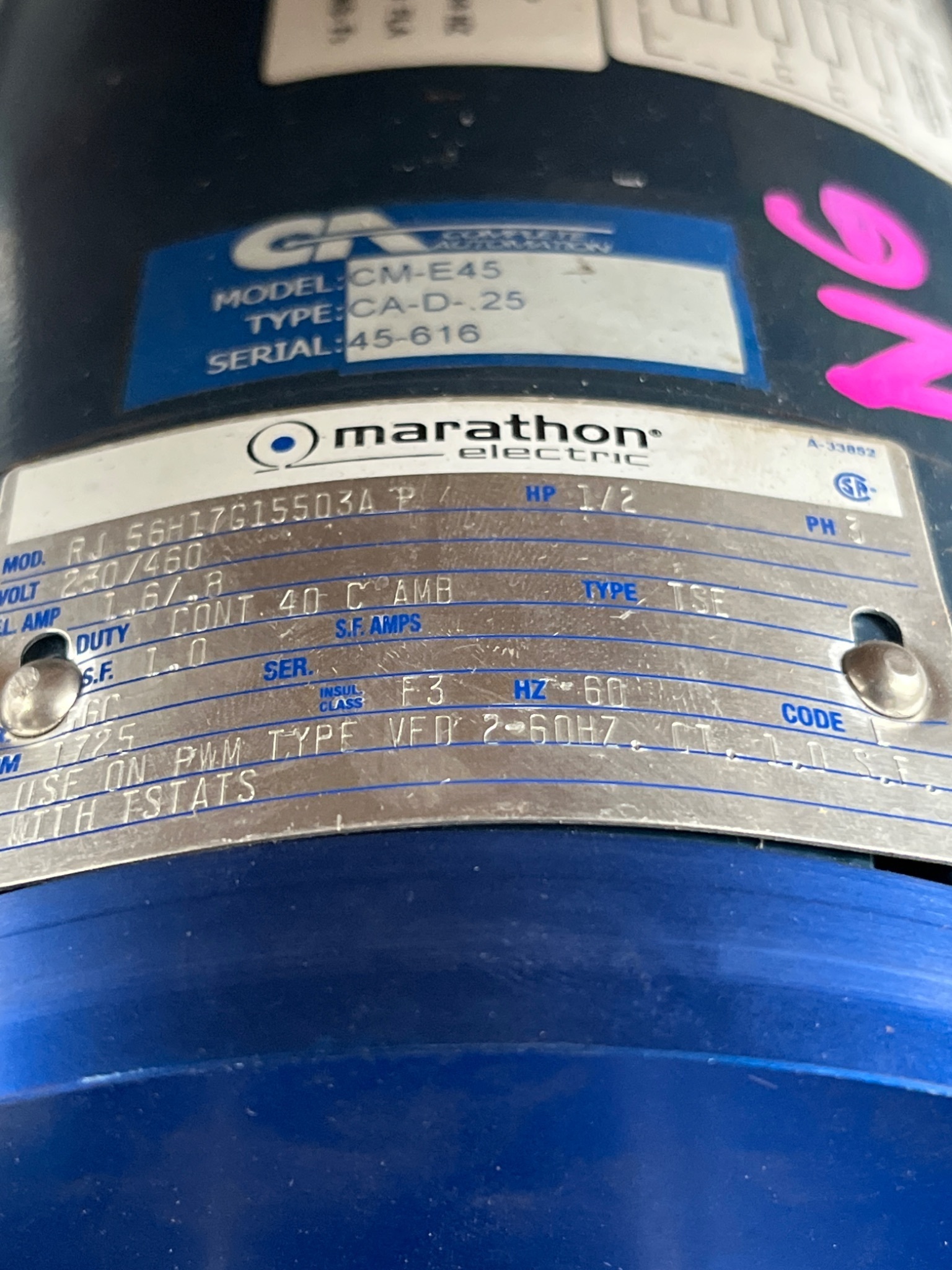 Marathon Electric RJ56H17G15503A P Hazardous Duty Motor USED 5