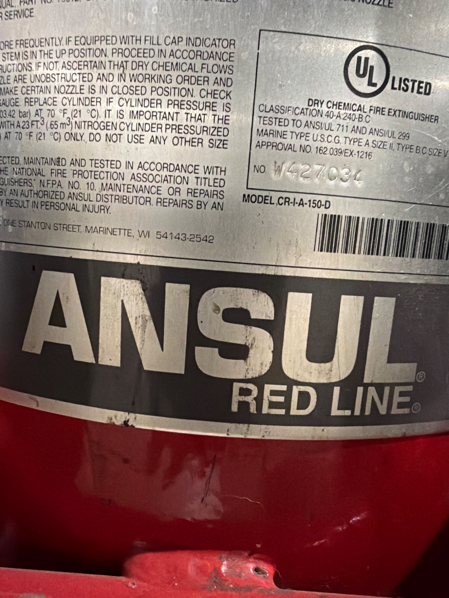 ANSUL RED LINE CR‑I‑A‑150‑D Wheeled Fire Extinguisher USED 3