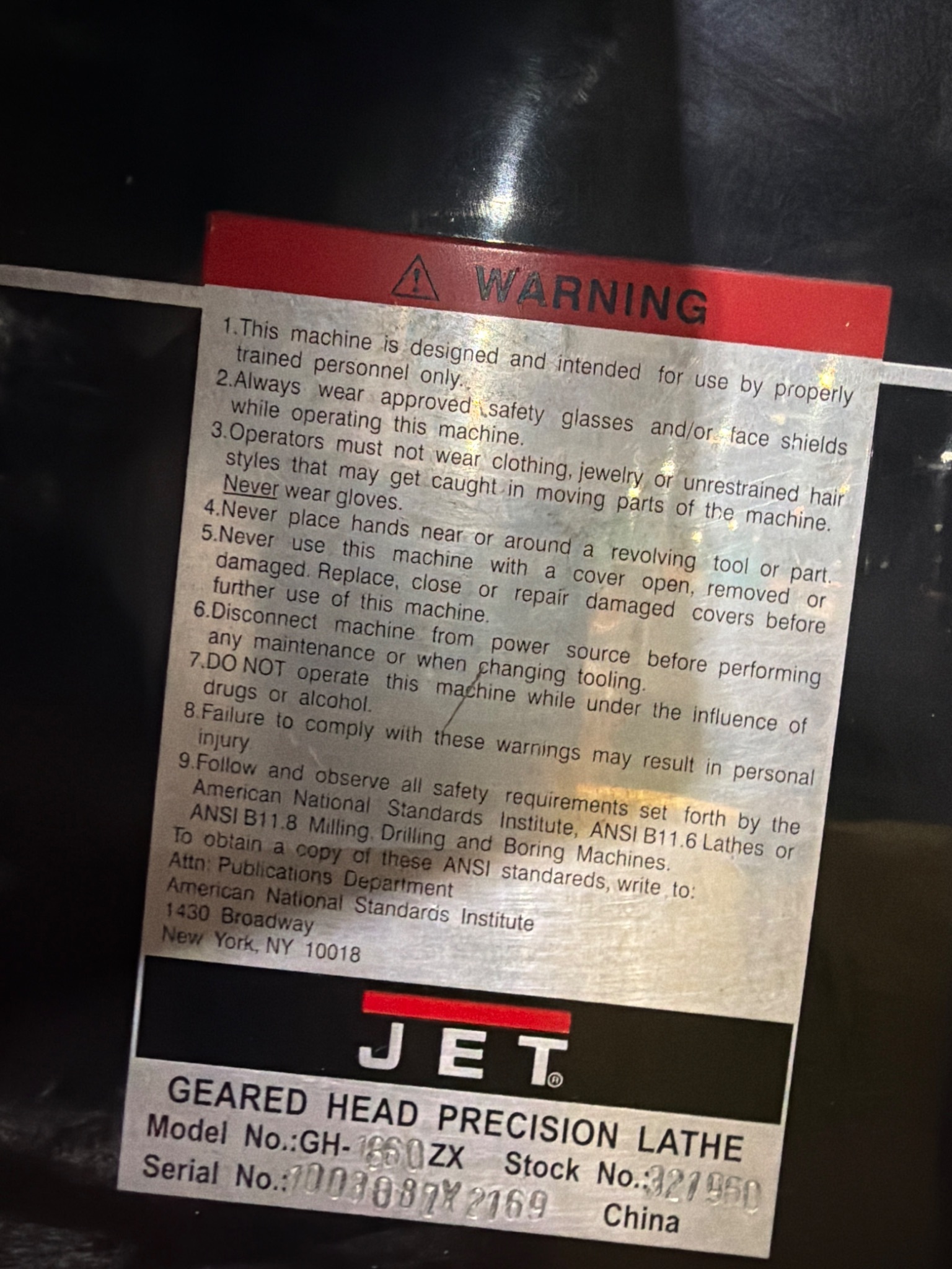 JET GH‑1860ZX Geared Head Precision Lathe USED 13