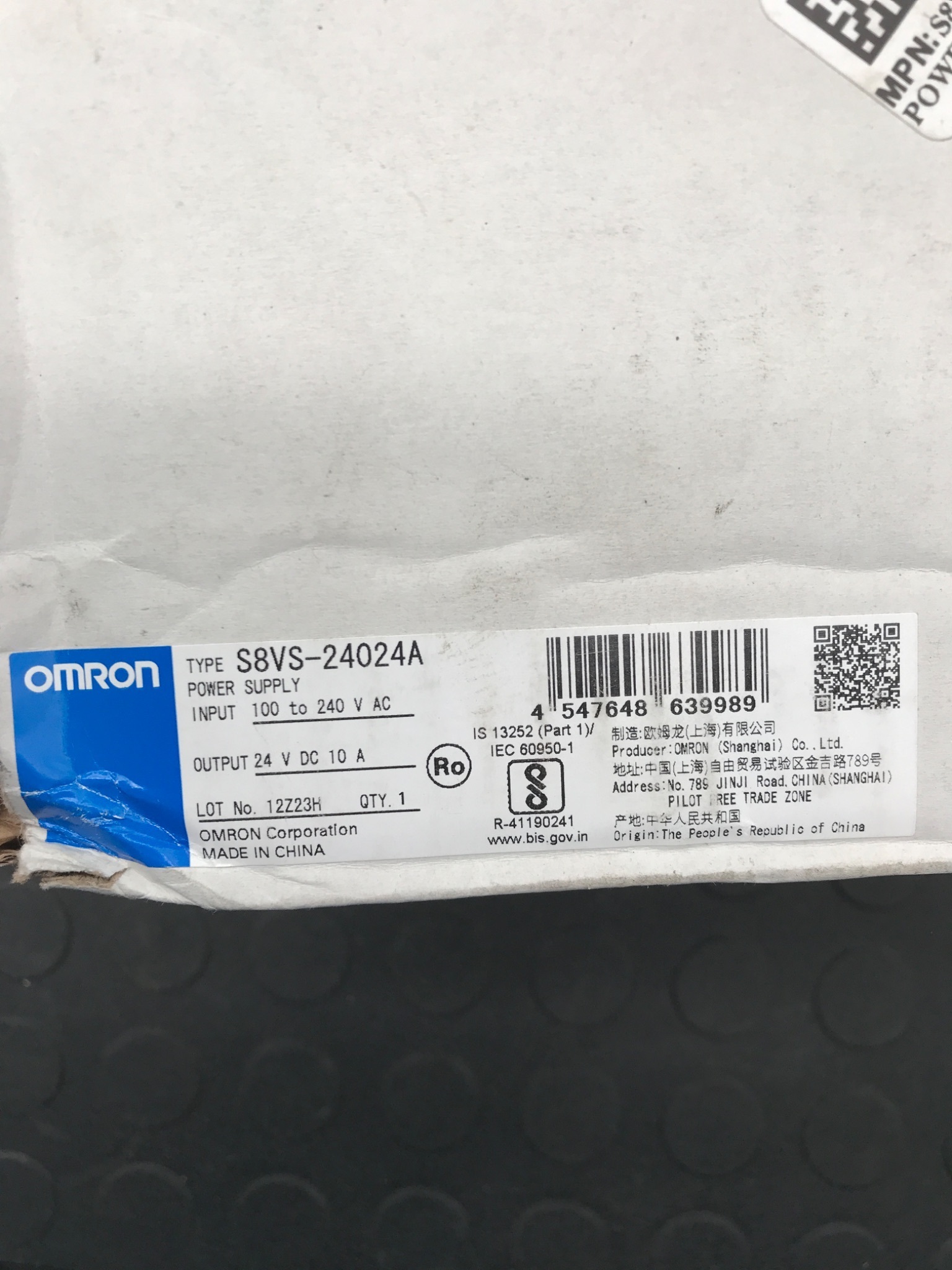 OMRON S8VS‑24024A/ED2 Power Supply 24VDC 10A NEW 6
