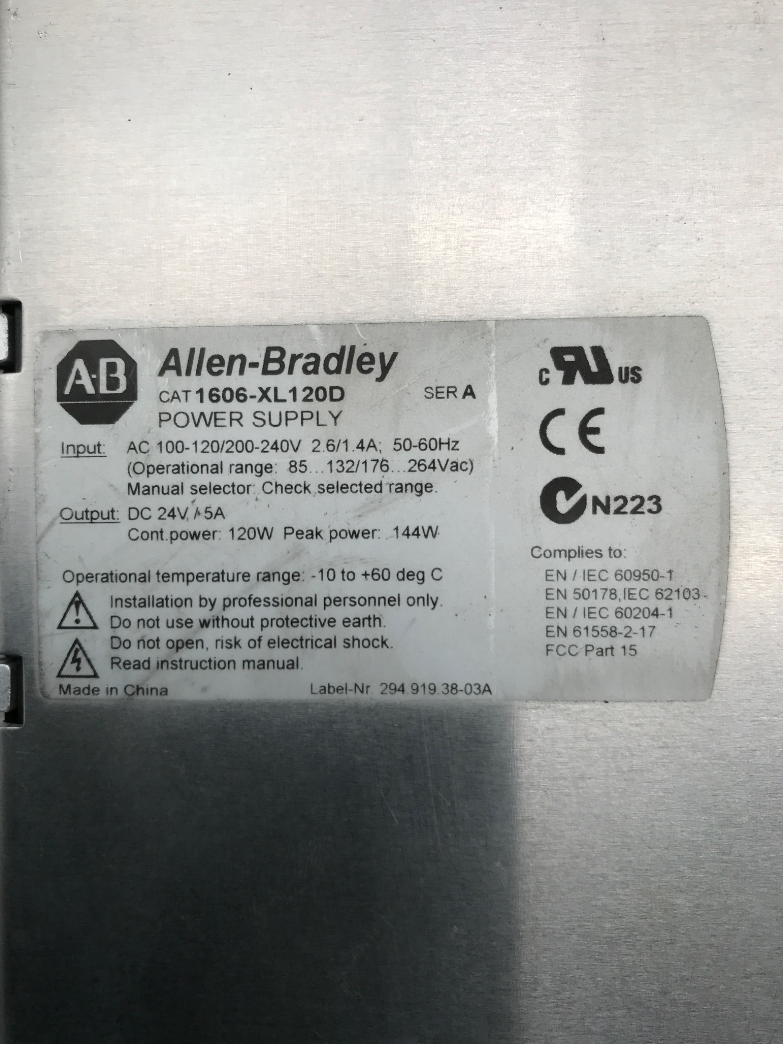 ALLEN BRADLEY 1606-XL120D 24V 5A DIN Rail Power Supply USED 5