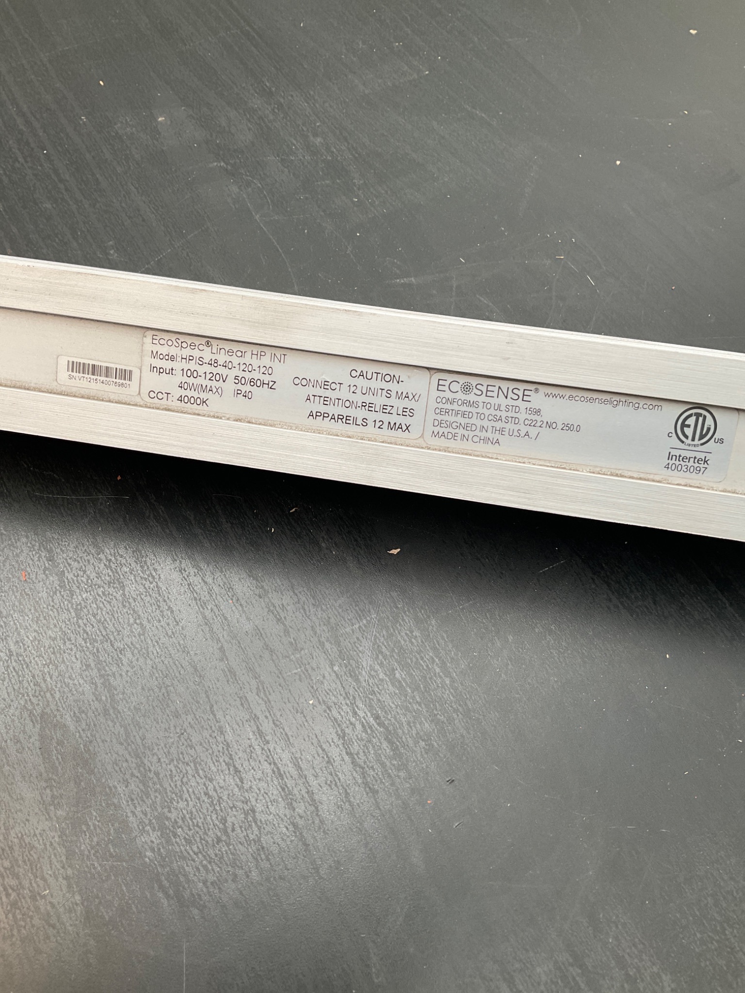ECOSENSE HPIS‑48‑40‑120‑120 EcoSpec Linear HP INT LED Light USED 3