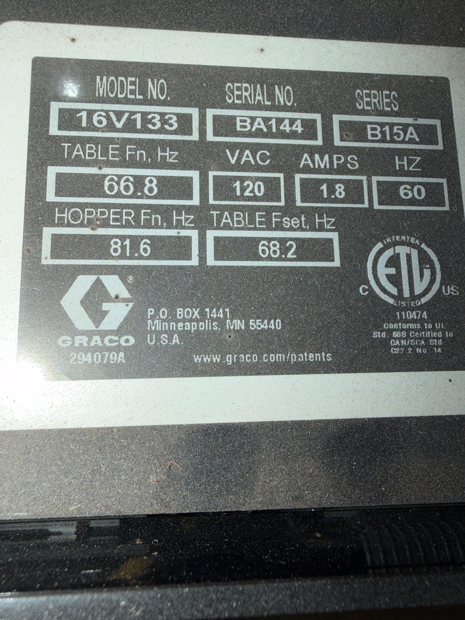 GRACO 16V133 G‑Flex 1500 Parts Feeder USED 6