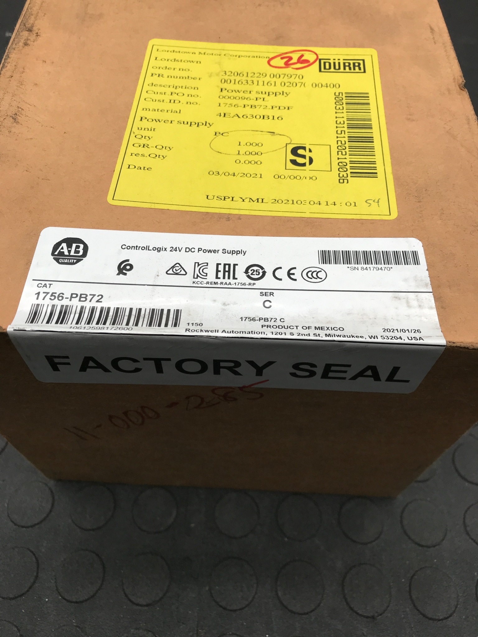 ALLEN‑BRADLEY 1756‑PB72 ControlLogix 24V DC Power Supply NEW 1
